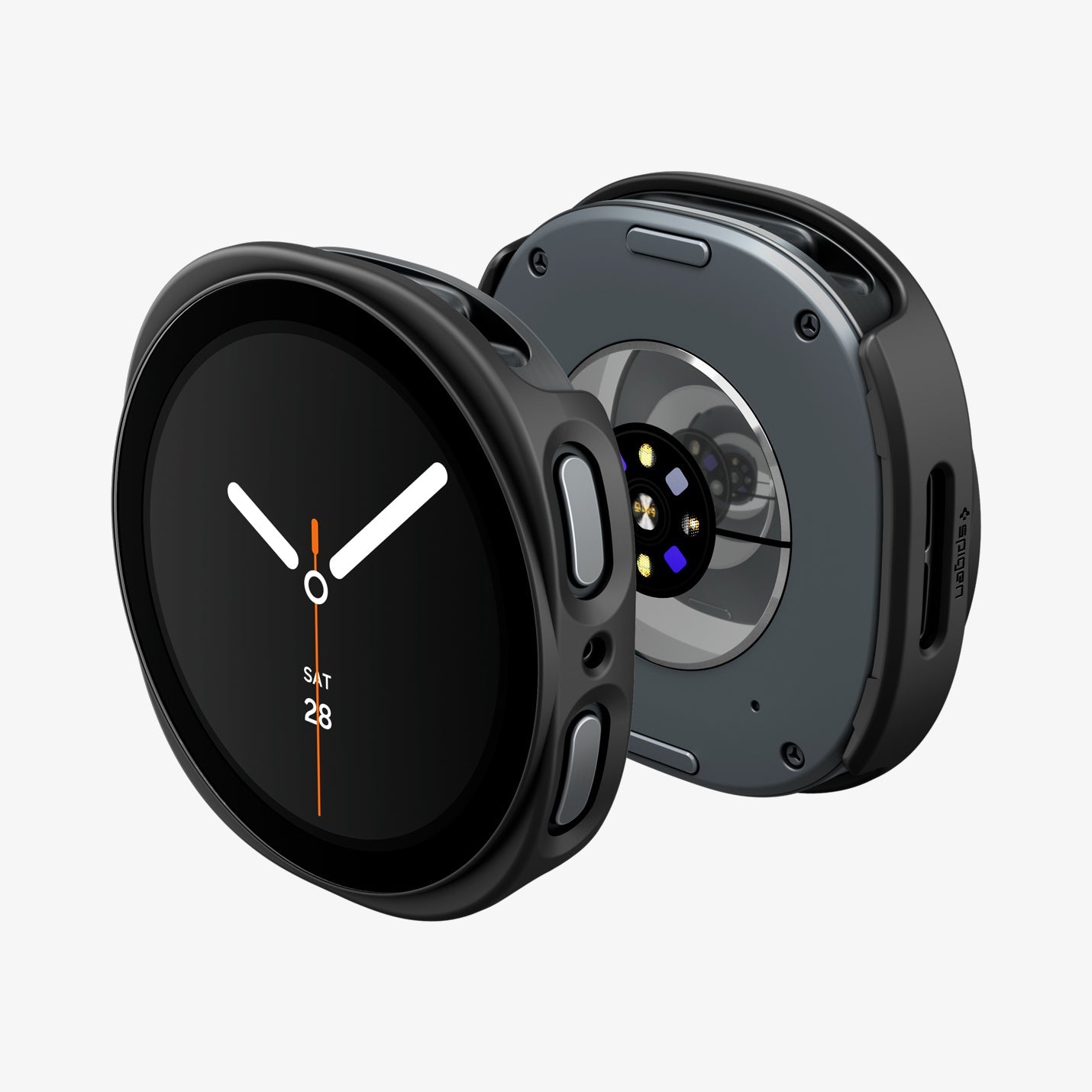 ACS11597 - Galaxy Watch 9 (40mm) Thin Fit 360 showing the case's front and back views together, highlighting the button and sensor cutouts