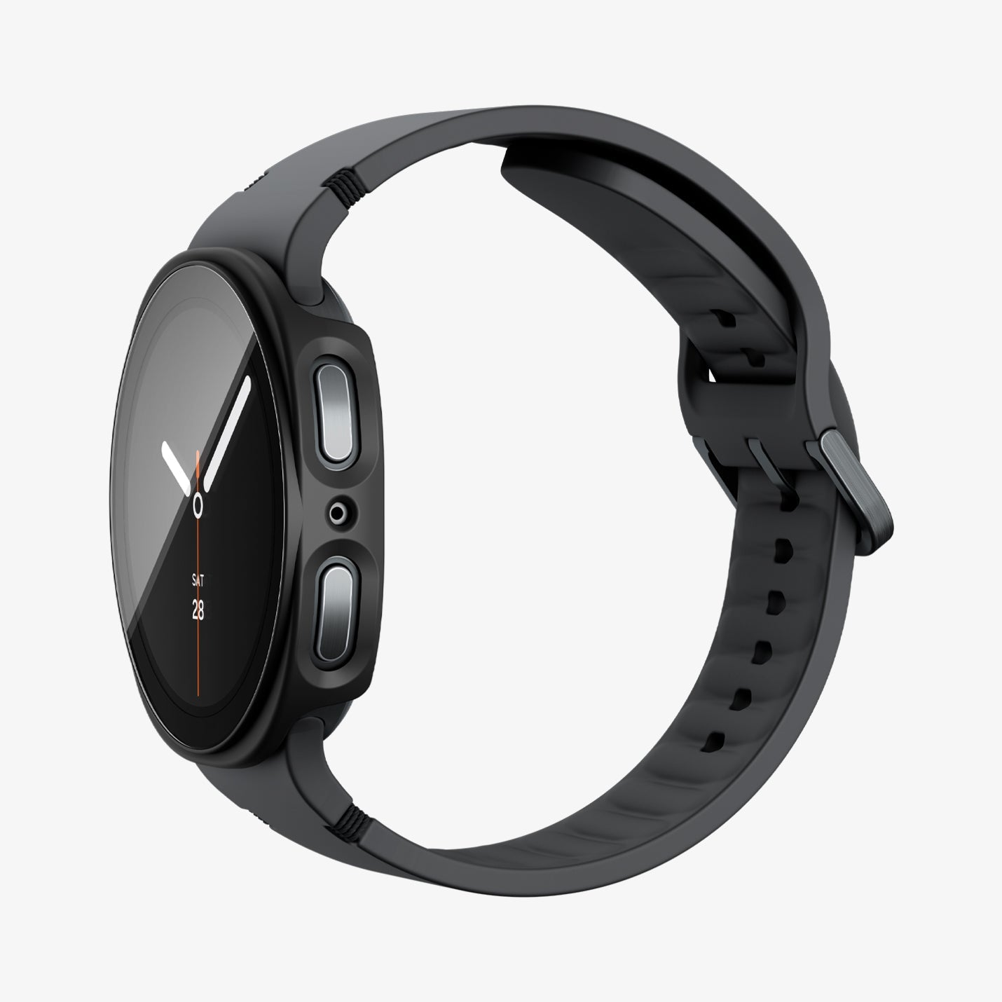 ACS11597 - Galaxy Watch 9 (40mm) Thin Fit 360 showing the case's side profile with button cutouts and band on the smartwatch