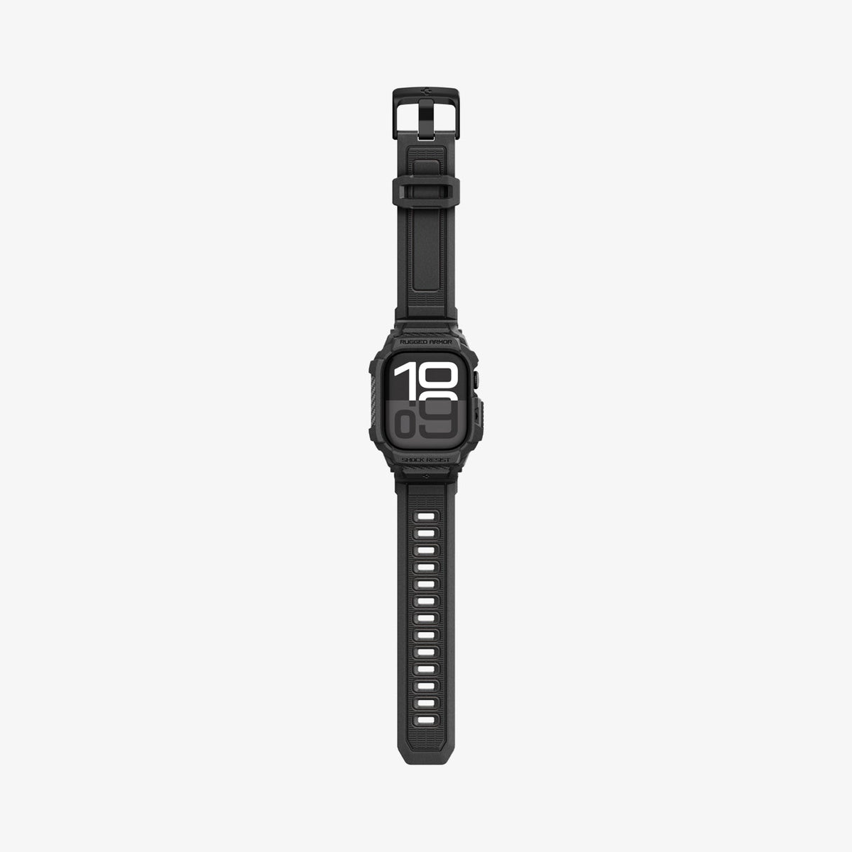 ACS10503 - Apple Watch 10/11 (46mm) Rugged Armor Pro 2 in Matte Black showing the front with watch band laid out flat