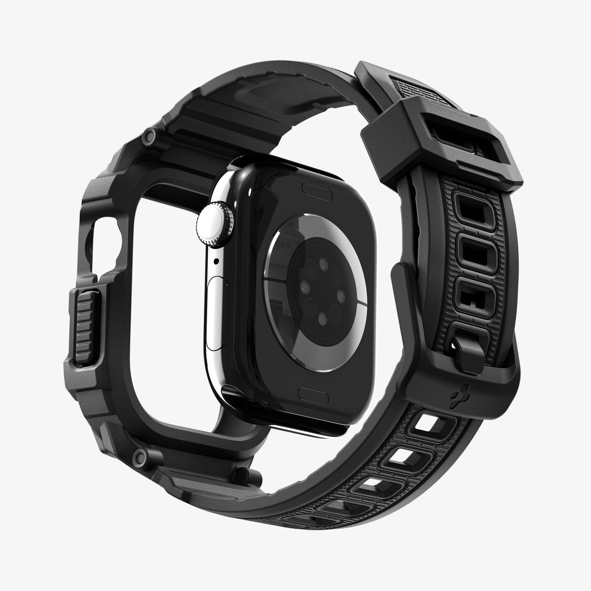 ACS10503 - Apple Watch 10/11 (46mm) Rugged Armor Pro 2 in Matte Black showing the back with watch face hovering away from band