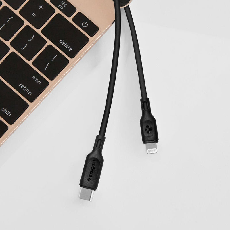 000CA27022 - DuraSync USB-C to Lightning Cable 2 Pack in black showing the lightning cable end and the USB-C end