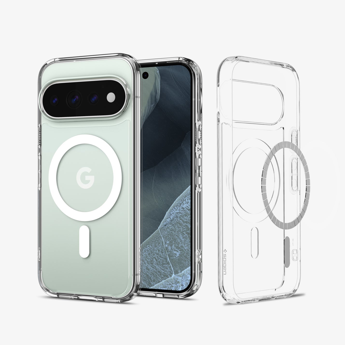 ACS11451 - Pixel 11 Pro XL Ultra Hybrid (Mag Fit) Clear White front and back views highlight the built in MagFit ring, slim profile, and everyday protection.