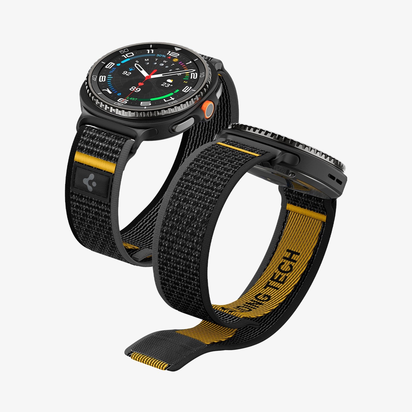 AMP10111 - Galaxy Watch 9 Series - Athlex Air in Active Black showing the front and partial inside of band two bands