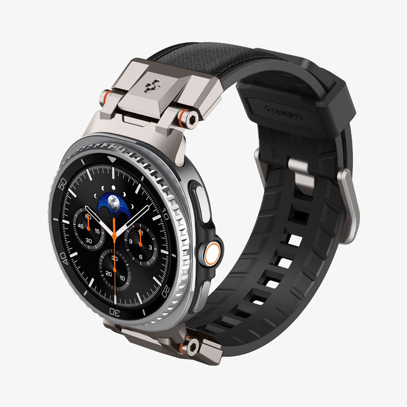 AMP10118 - Galaxy Watch 9 Series DuraPro Armor band in black showing the front, top and inside of band