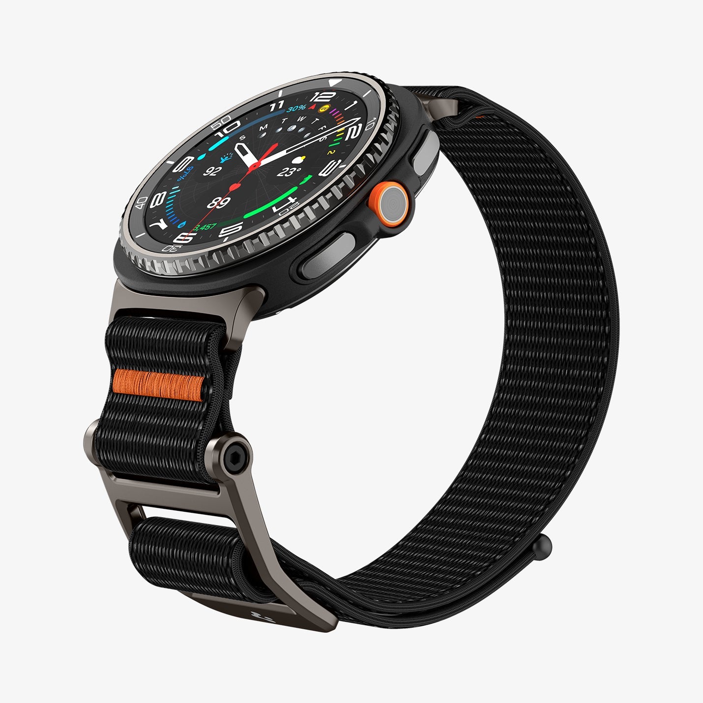 AMP10116 - Galaxy Watch 9 Series DuraPro Flex band in black showing the front, side and inside of band