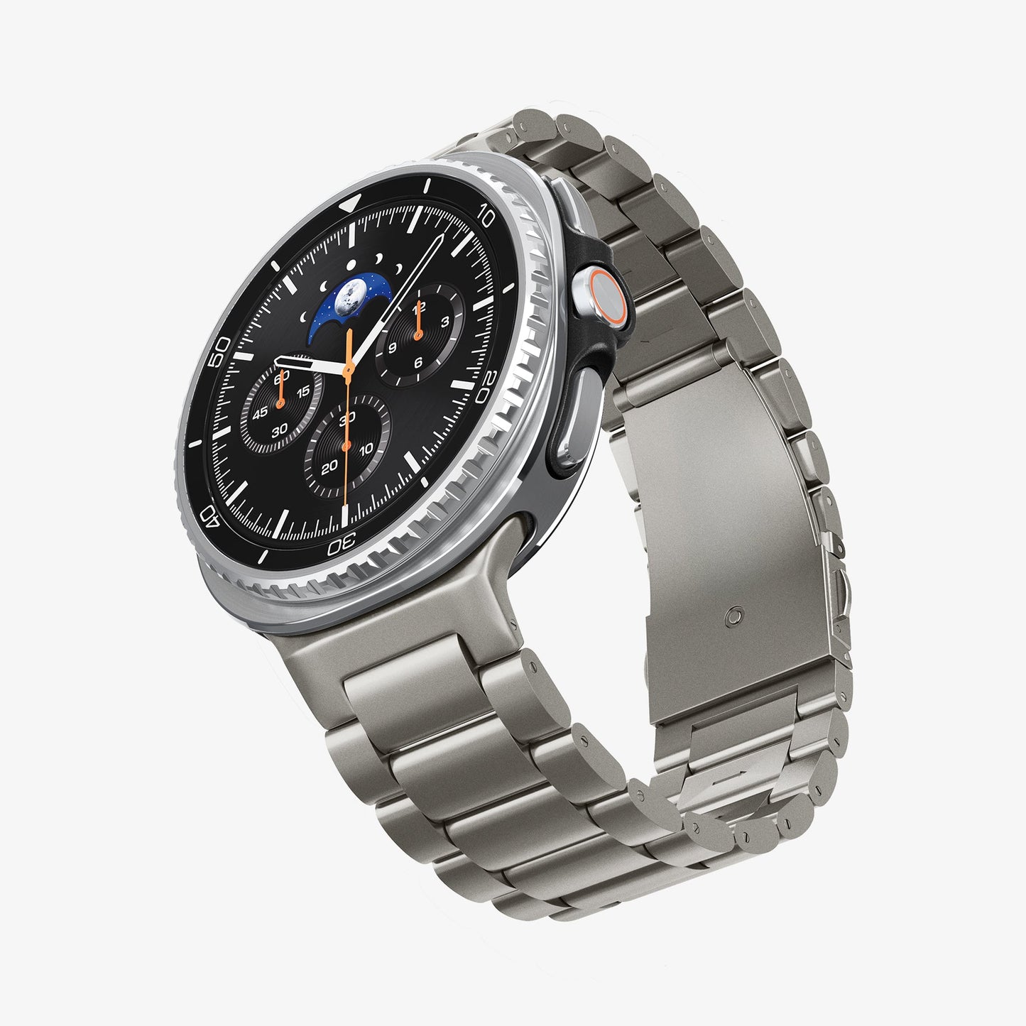 AMP10122 - Galaxy Watch 9 Series Modern Fit Titanium showing the front, side and inner side of the watch strap