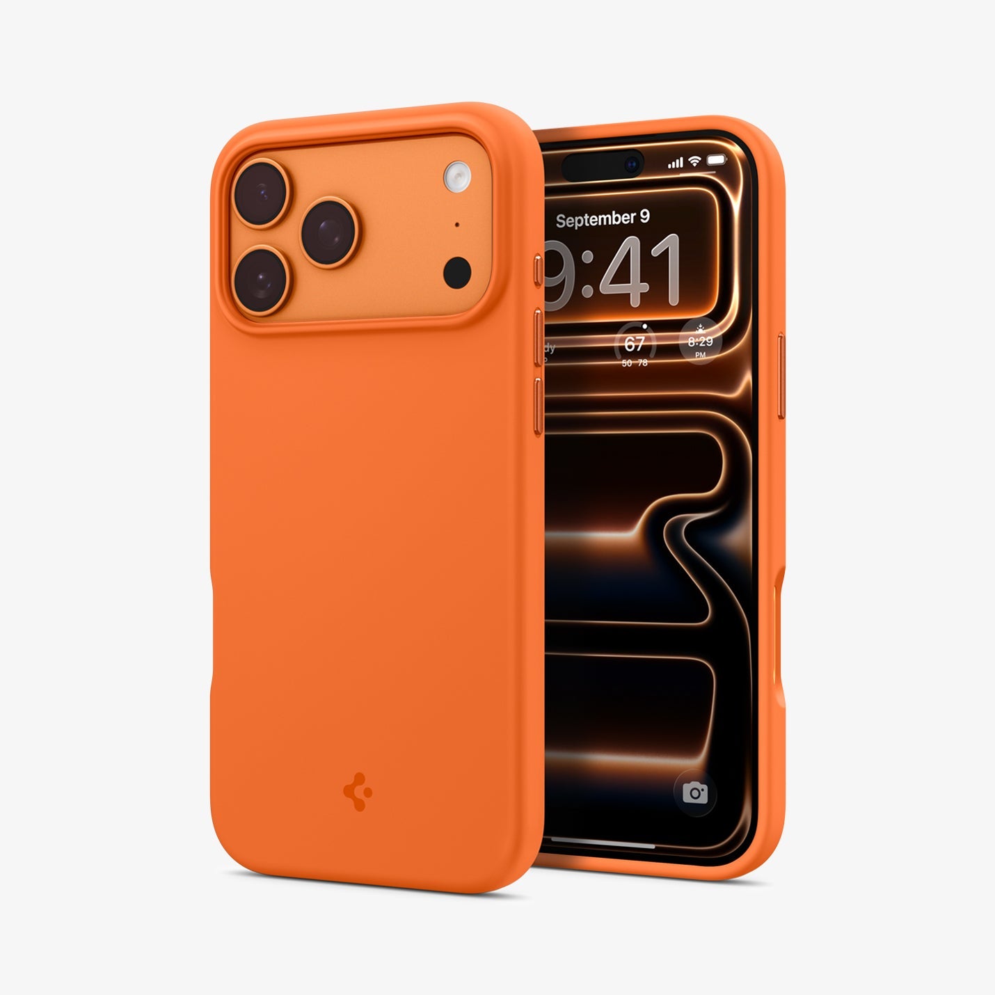 ACS11378 - iPhone 17 Pro Max Silicone Fit (Mag Fit) in Cosmic Orange showing the back and front