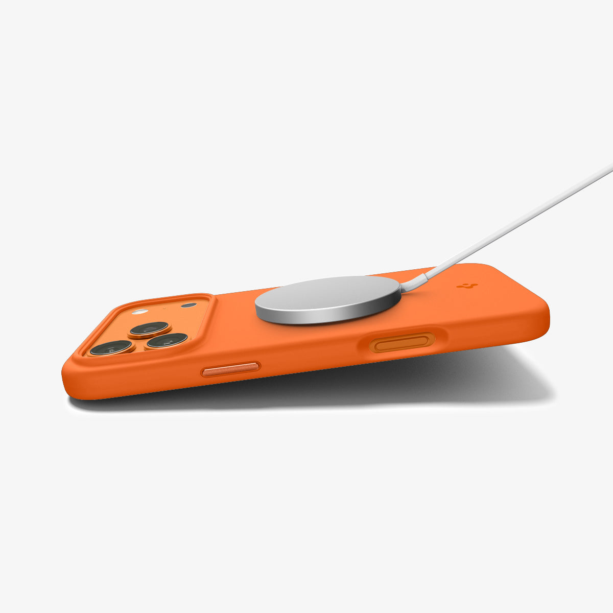 ACS11378 - iPhone 17 Pro Max Silicone Fit (Mag Fit) in Cosmic Orange showing the back and side