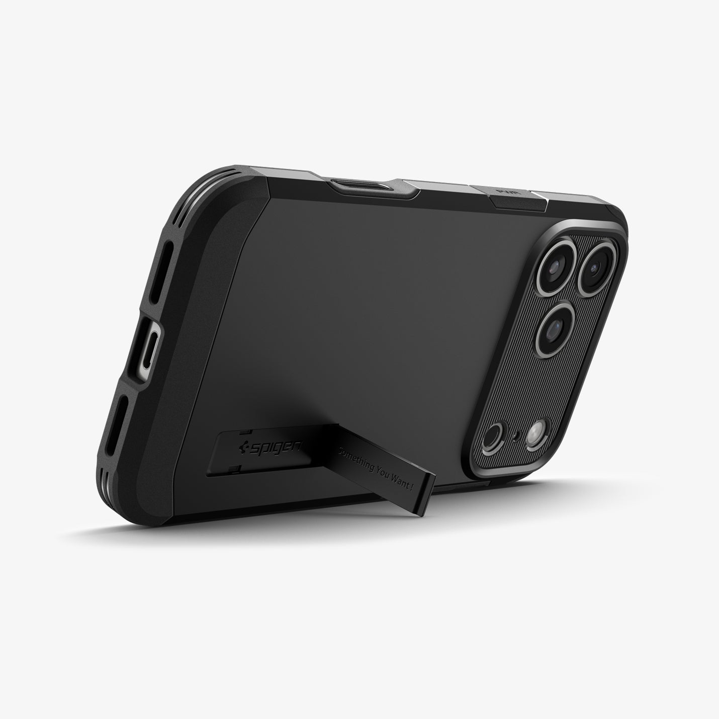 ACS09897 - iPhone 17 Pro Max Case Tough Armor T AI (MagFit) in black showing the back with device propped up by built in kickstand