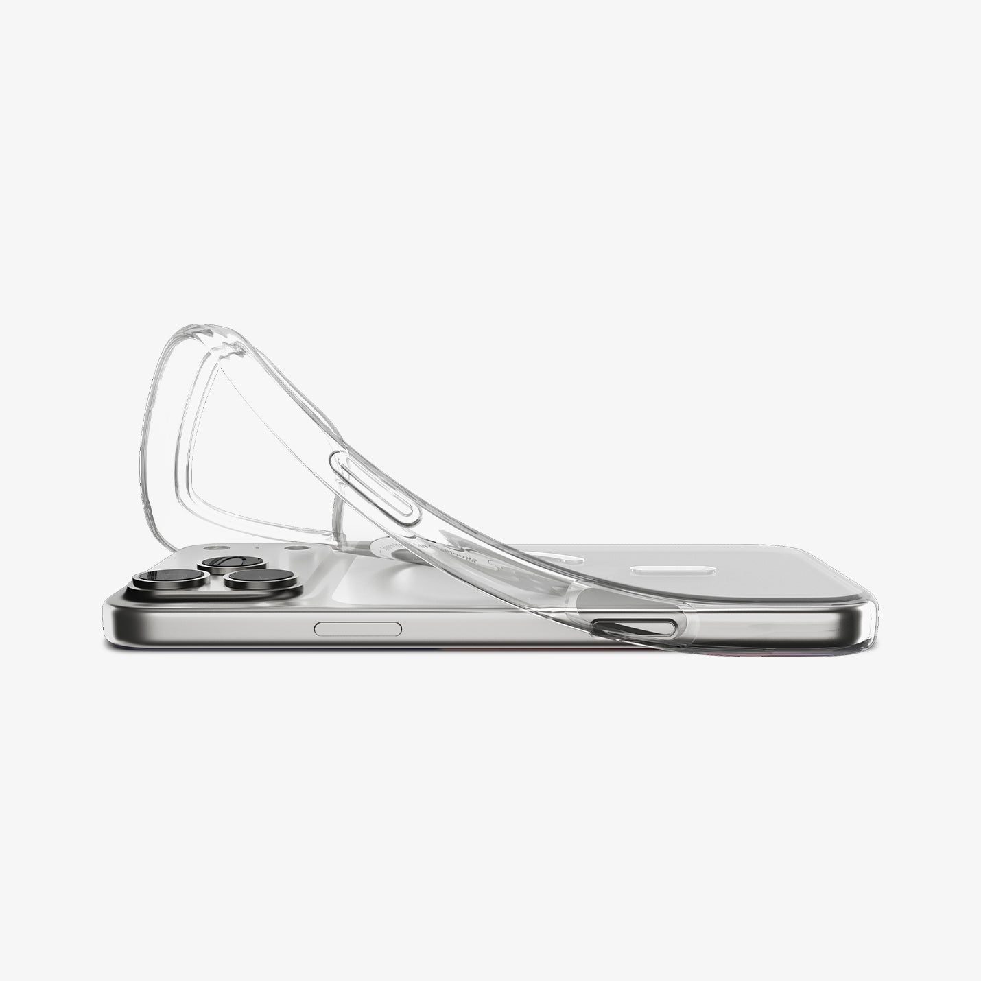 ACS09598 - iPhone 17 Pro Max Crystal Flex (MagFit) in Clear White showing the back, hovering above the device