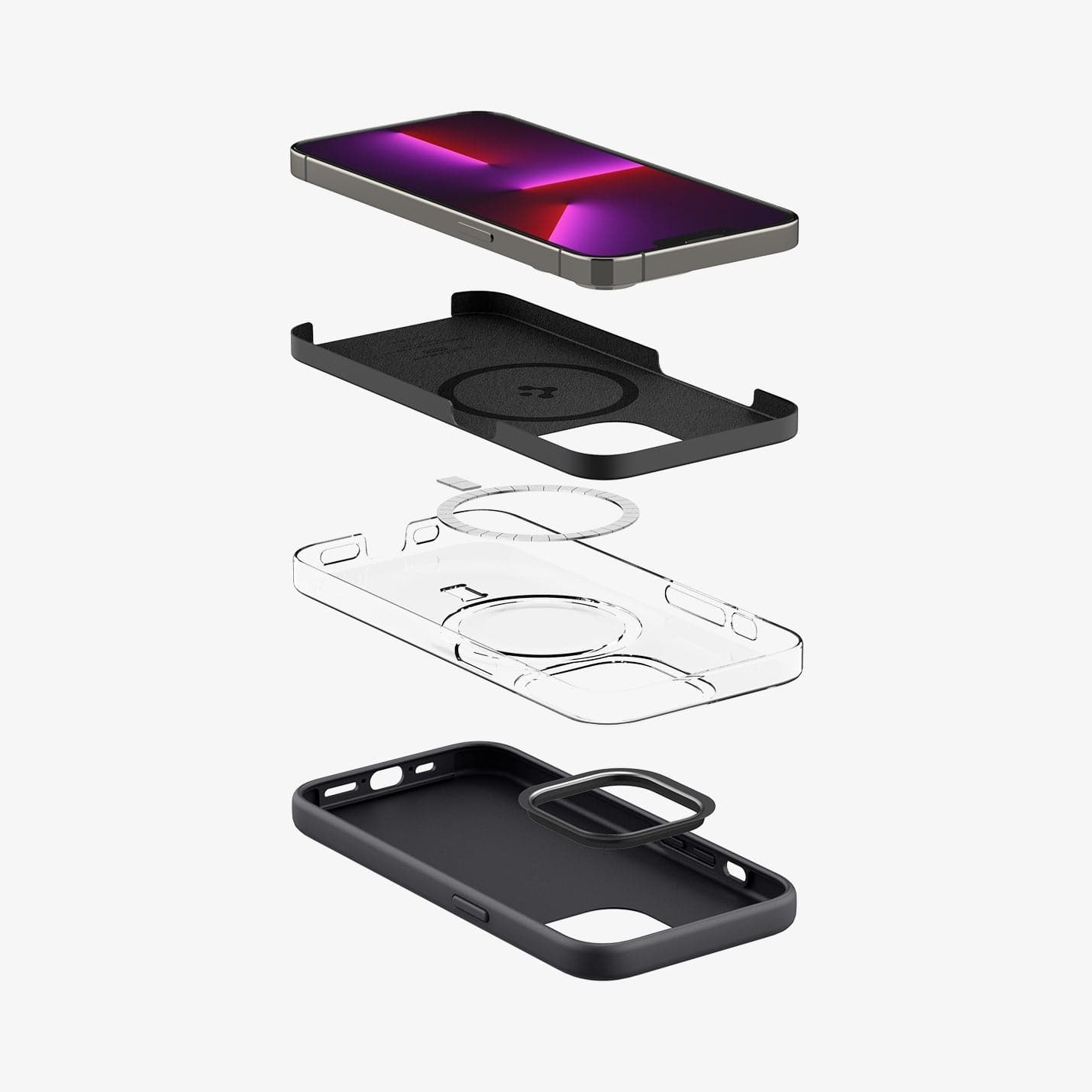 ACS04087 - iPhone 13 Pro Case Silicone Fit Mag (Mag Fit) in black showing the multiple layers of case
