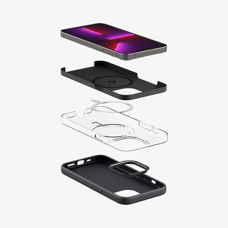 ACS04087 - iPhone 13 Pro Case Silicone Fit Mag (Mag Fit) in black showing the multiple layers of case