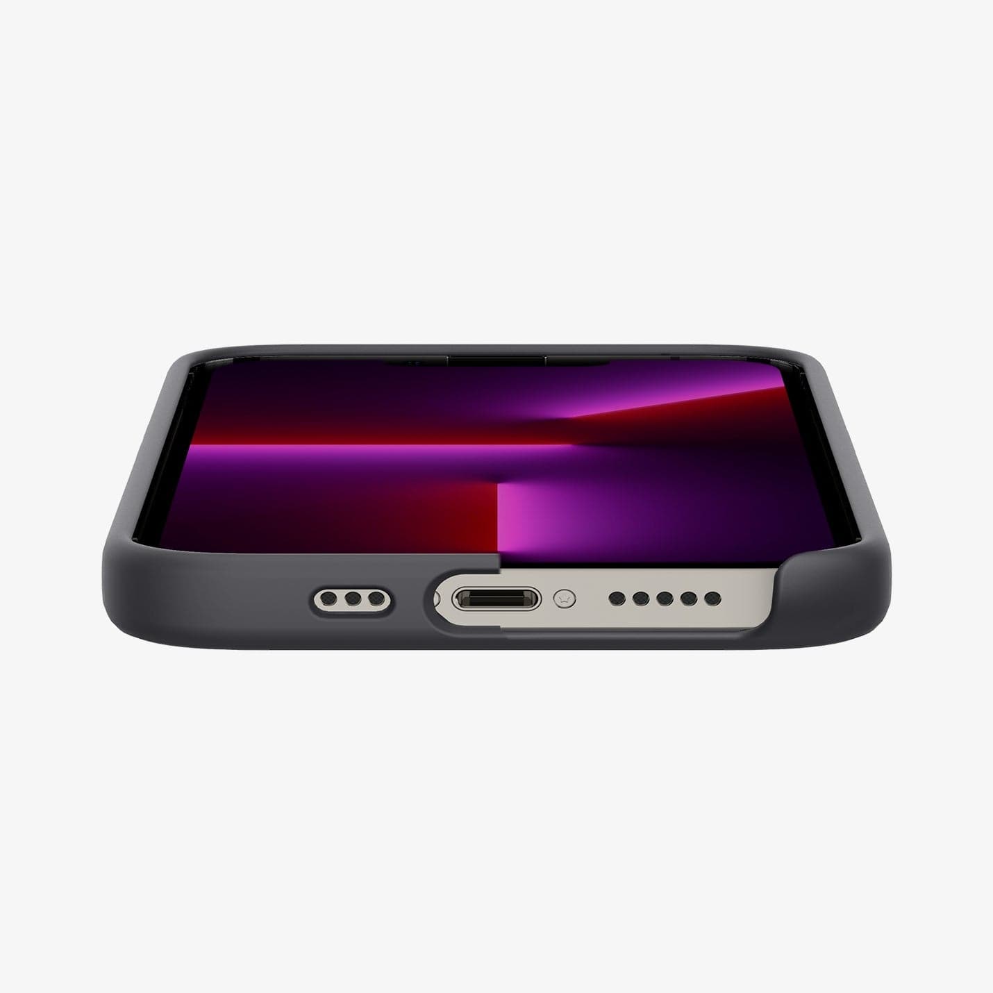 ACS04087 - iPhone 13 Pro Case Silicone Fit Mag (Mag Fit) in black showing the bottom and partial front