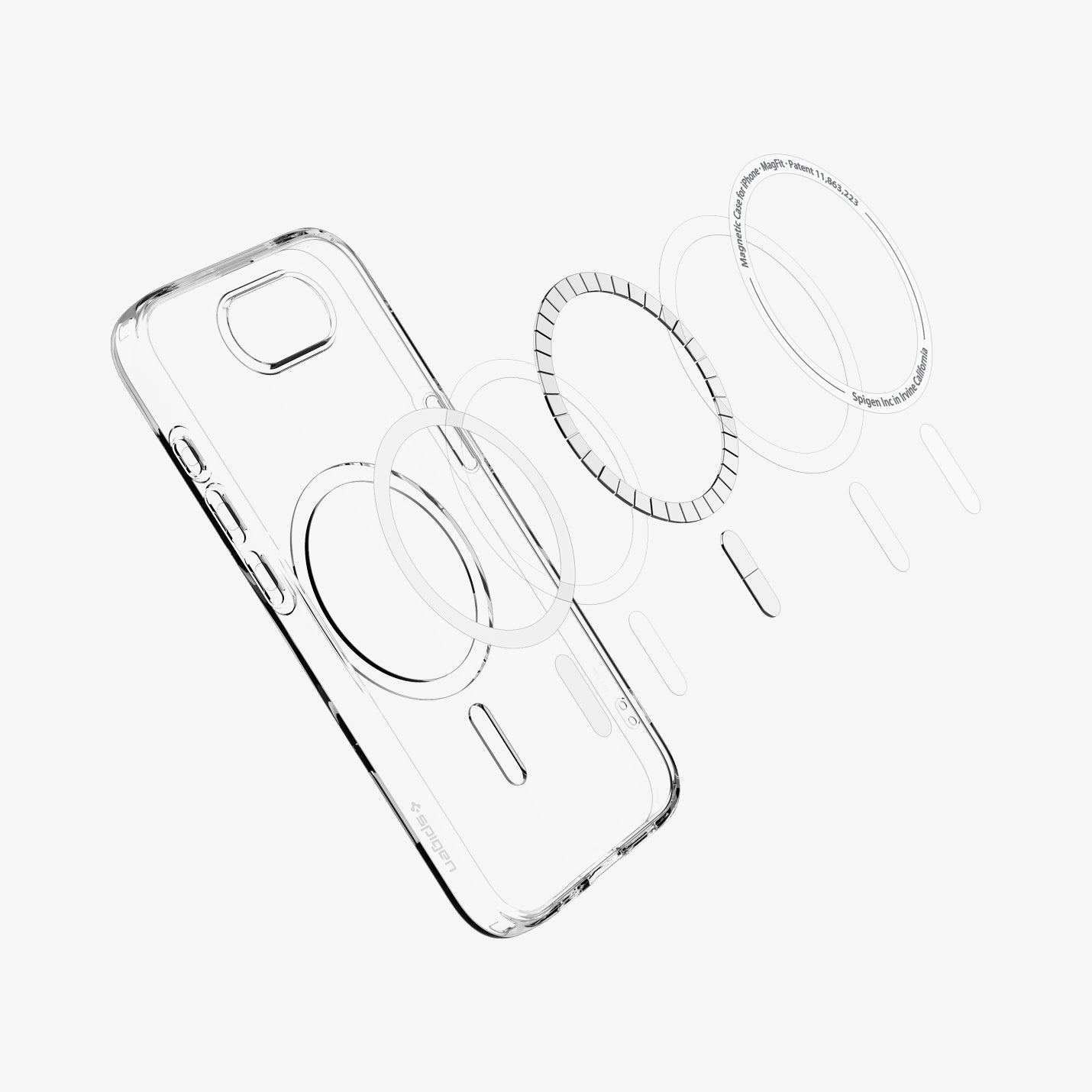 ACS09127 - iPhone 17e Case Crystal Flex (MagFit) in Clear White showing the detached magsafe ring hovering above the case