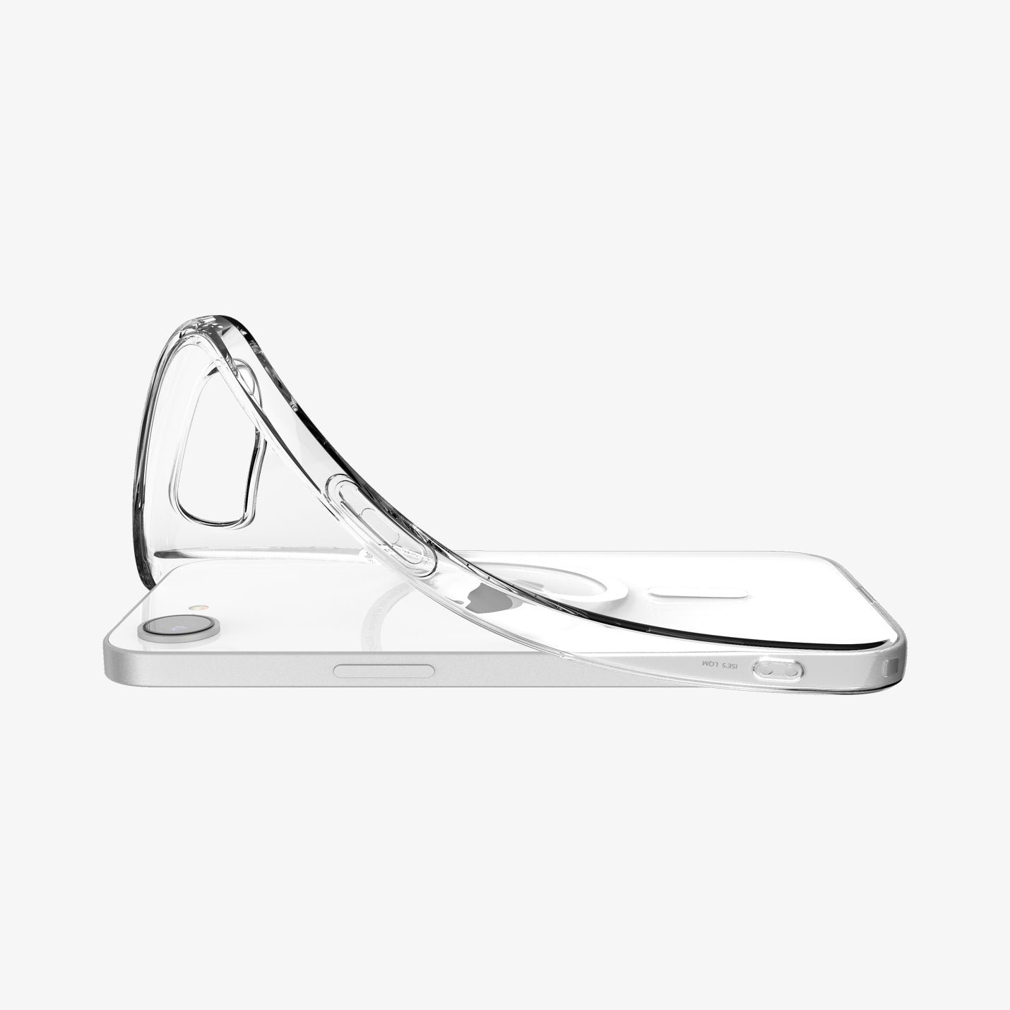 ACS09127 - iPhone 17e Case Crystal Flex (MagFit) in Clear White showing the partial back and sides while corner's partially lifted