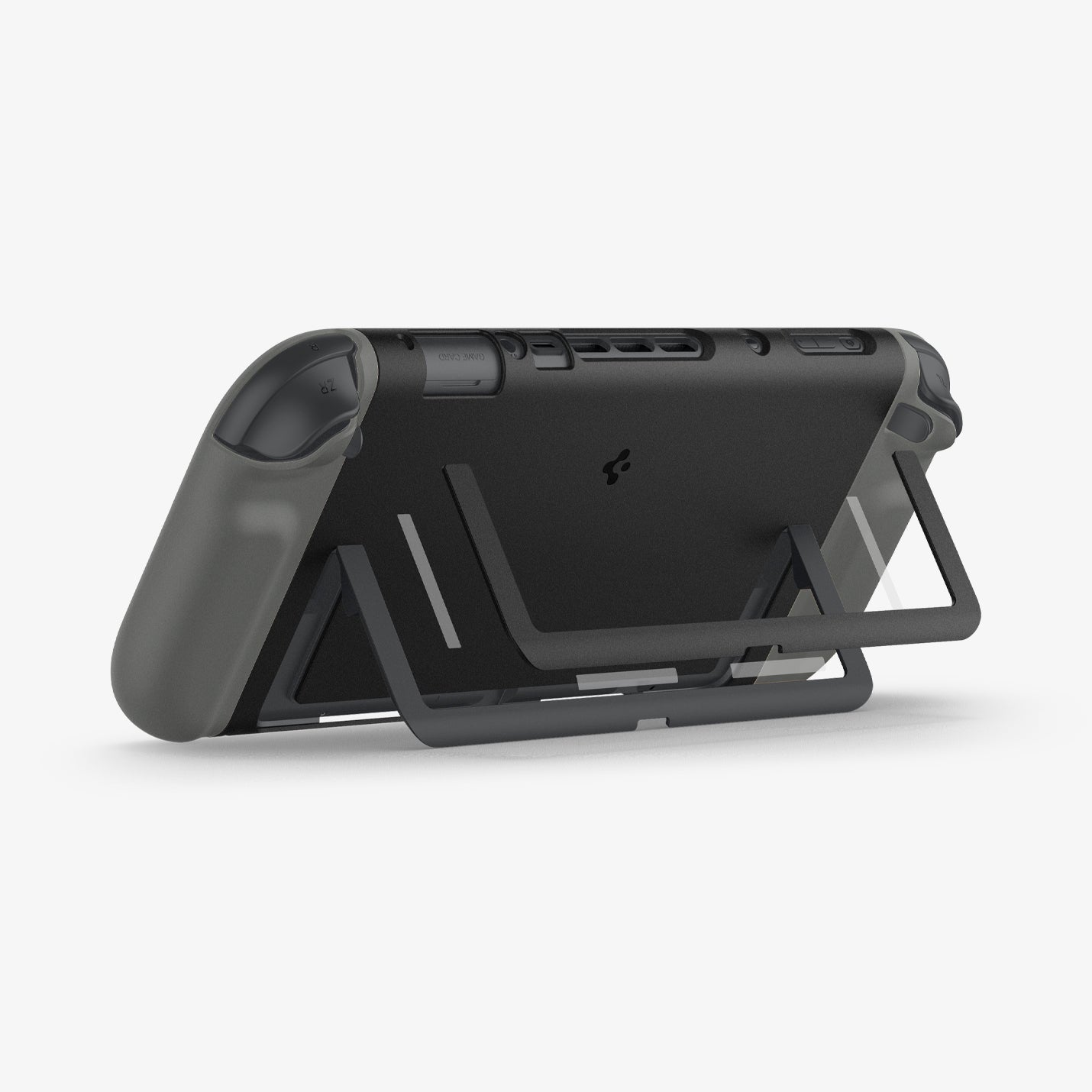 ACS09343 - Nintendo Switch 2 Case Nano Pop in Black Sesame showing the back, top and partial side while layers of the stand detached from each other