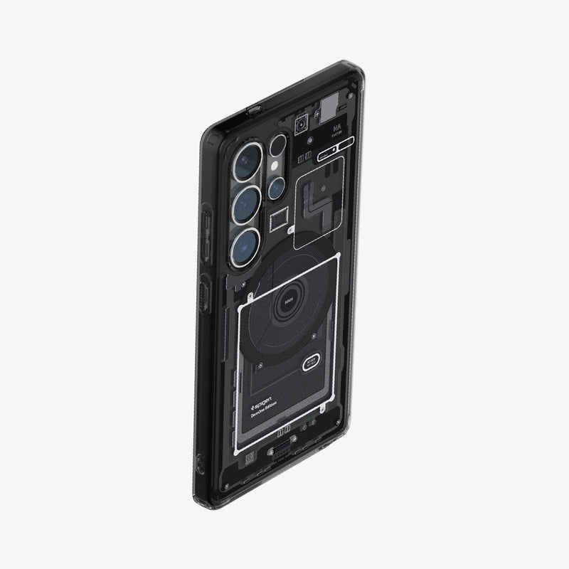 ACS08957 - Galaxy S25 Ultra Case Ultra Hybrid Metal Ring Zero One (MagFit) in Zero One Black showing the back, partial side and top