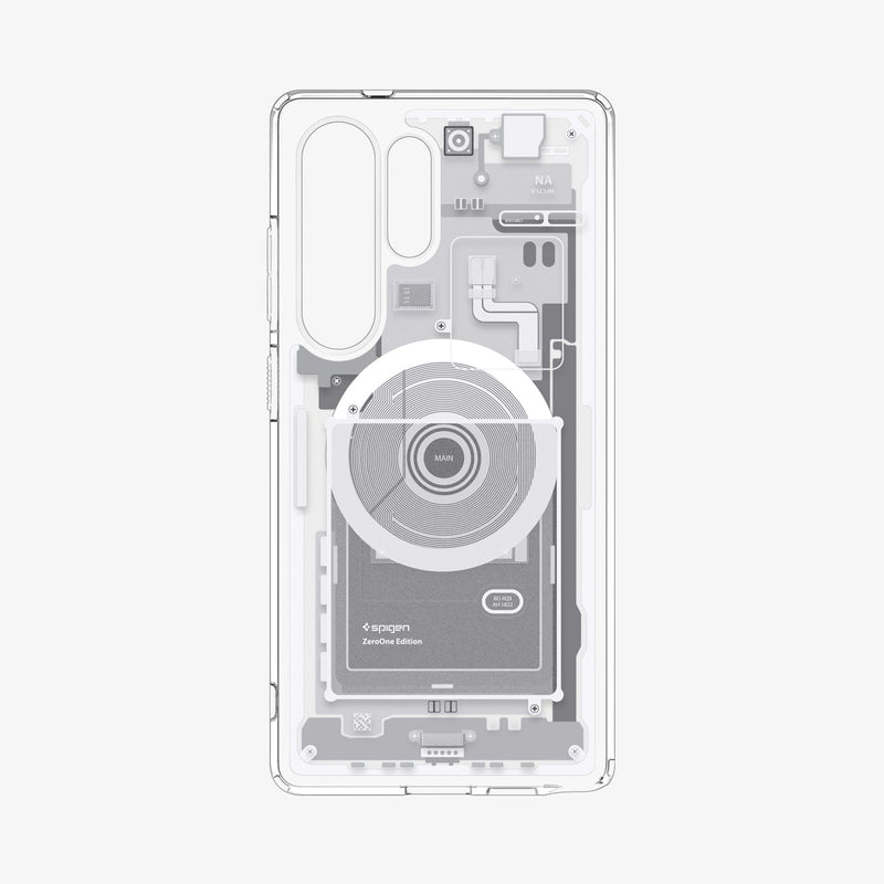 ACS08958 - Galaxy S25 Ultra Case Ultra Hybrid Metal Ring Zero One (MagFit) in Zero One White showing the inner