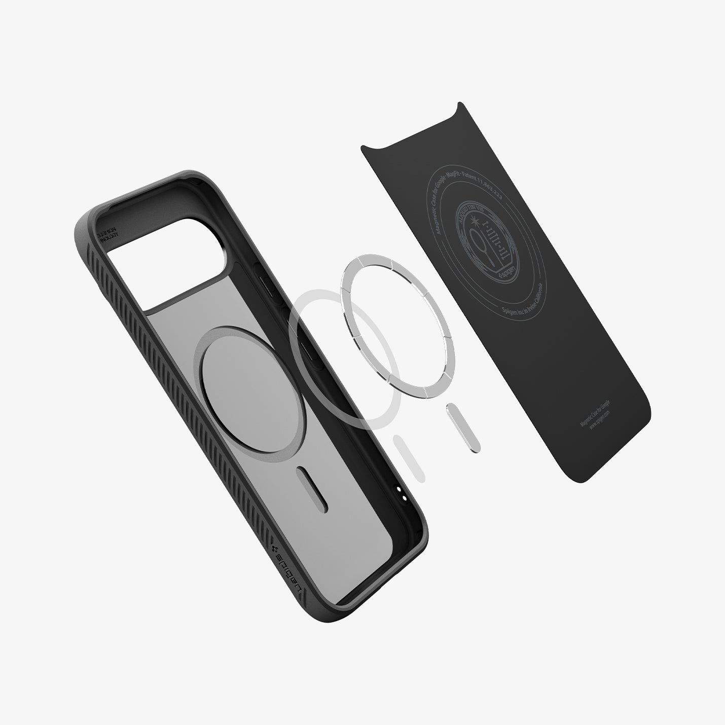 ACS09718 - GajPXL Case Liquid Air (MagFit) in matte black showing the inside magnet ring layers