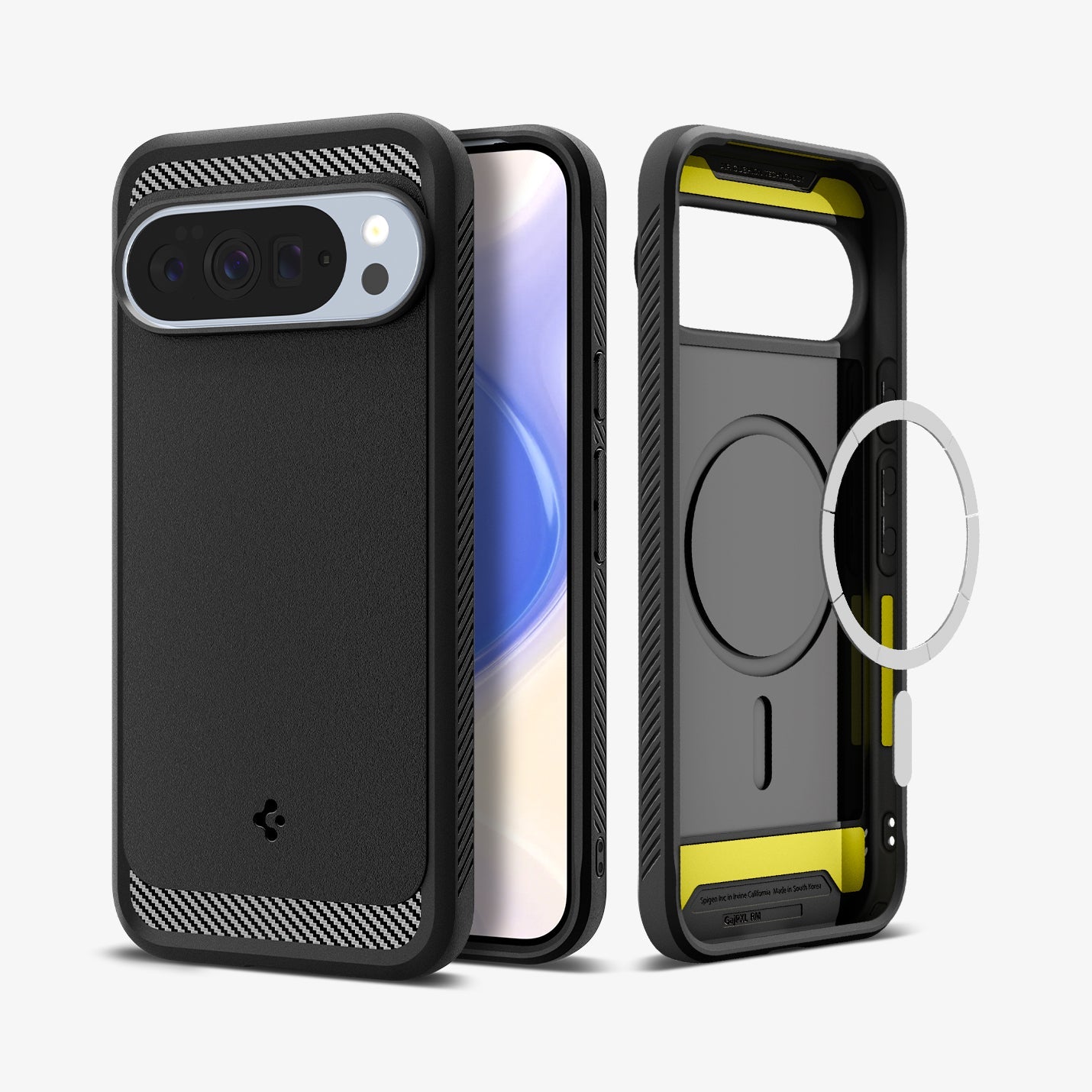 ACS09721 - GajPXL Case Rugged Armor (MagFit) in black showing the back, front and inside