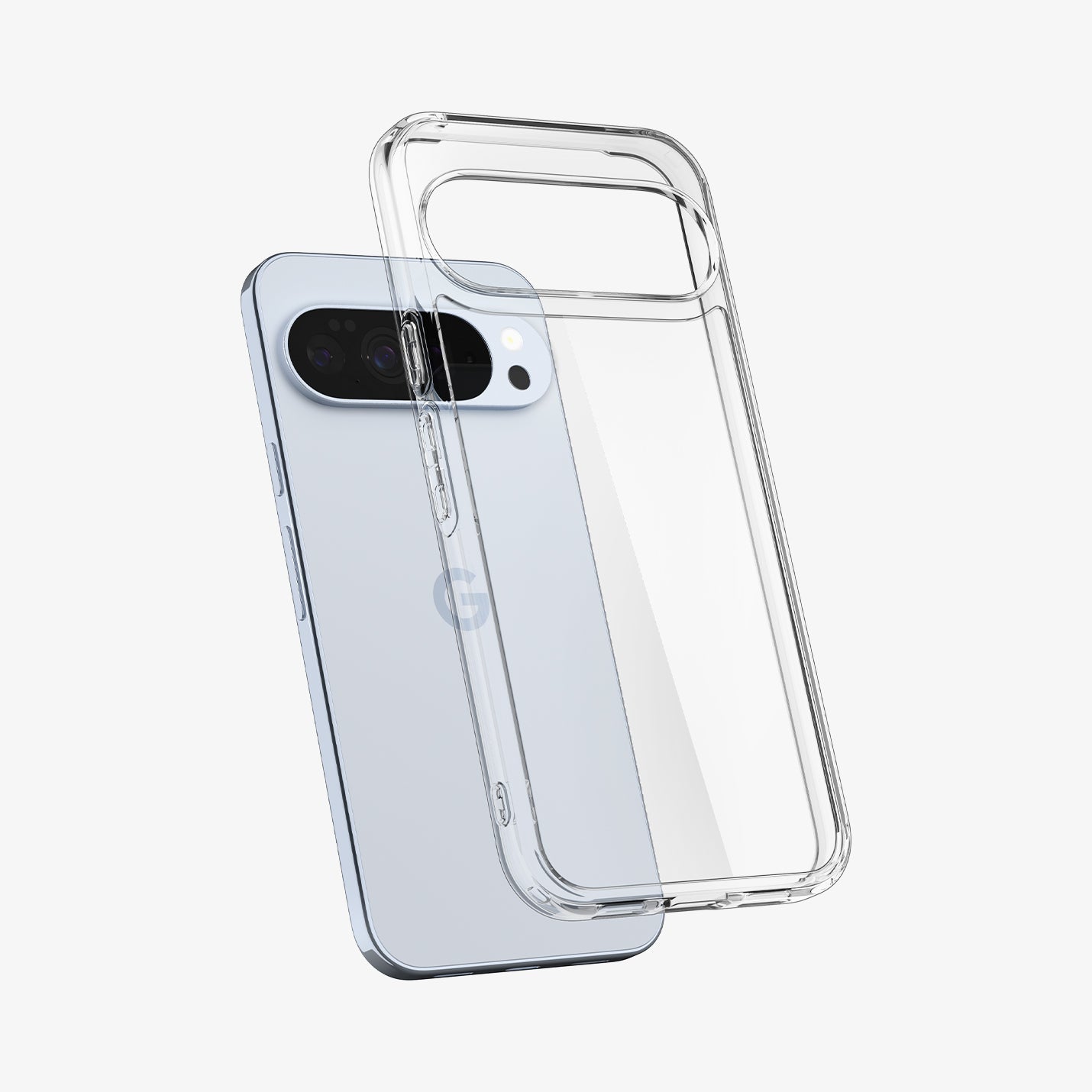ACS09738 - GajPXL Case Ultra Hybrid in crystal clear showing the back with case hovering away from device