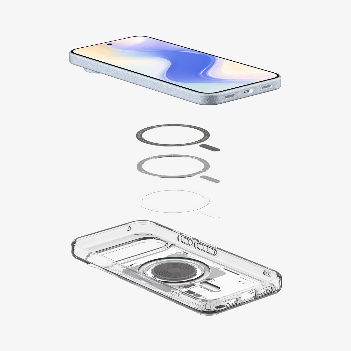 ACS09727 - GajPXL Case Ultra Hybrid Neo One (MagFit) showing the multiple layers of case hovering below the device