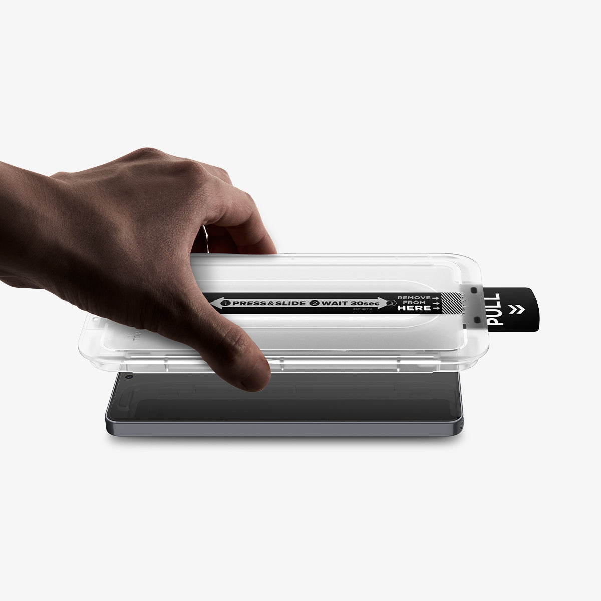 AGL11068 - Galaxy S26 Ultra GLAS.tR EZ Fit Pro showing the installation tray with hovering hand