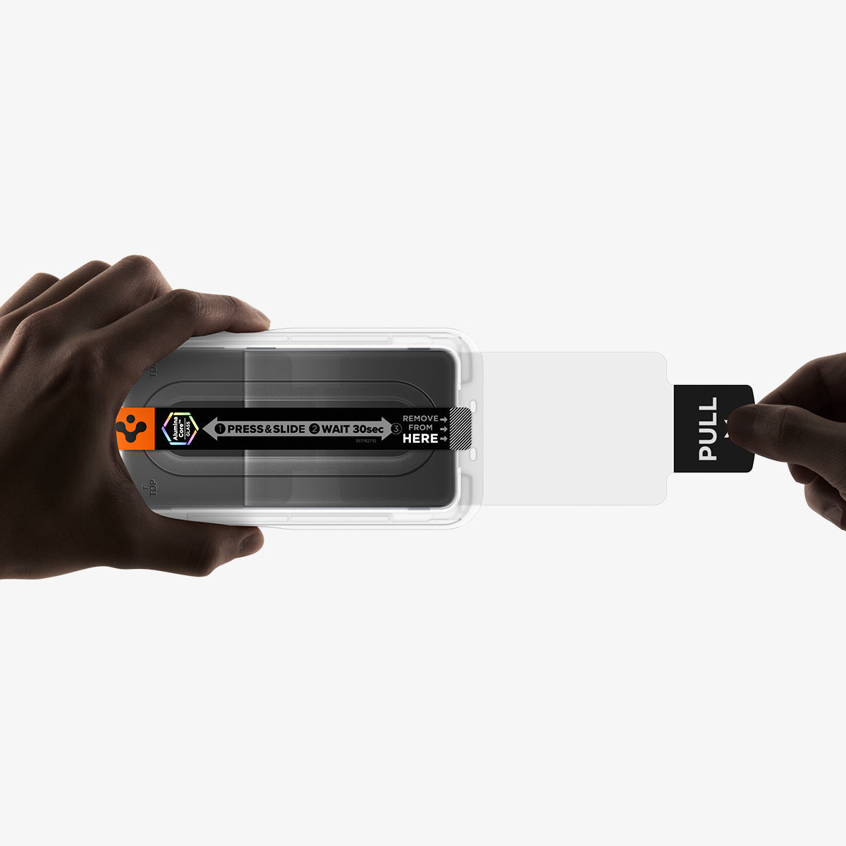 AGL11081 - Galaxy S26 Plus GLAS.tR EZ Fit Pro | Privacy showing the installation tray with hand