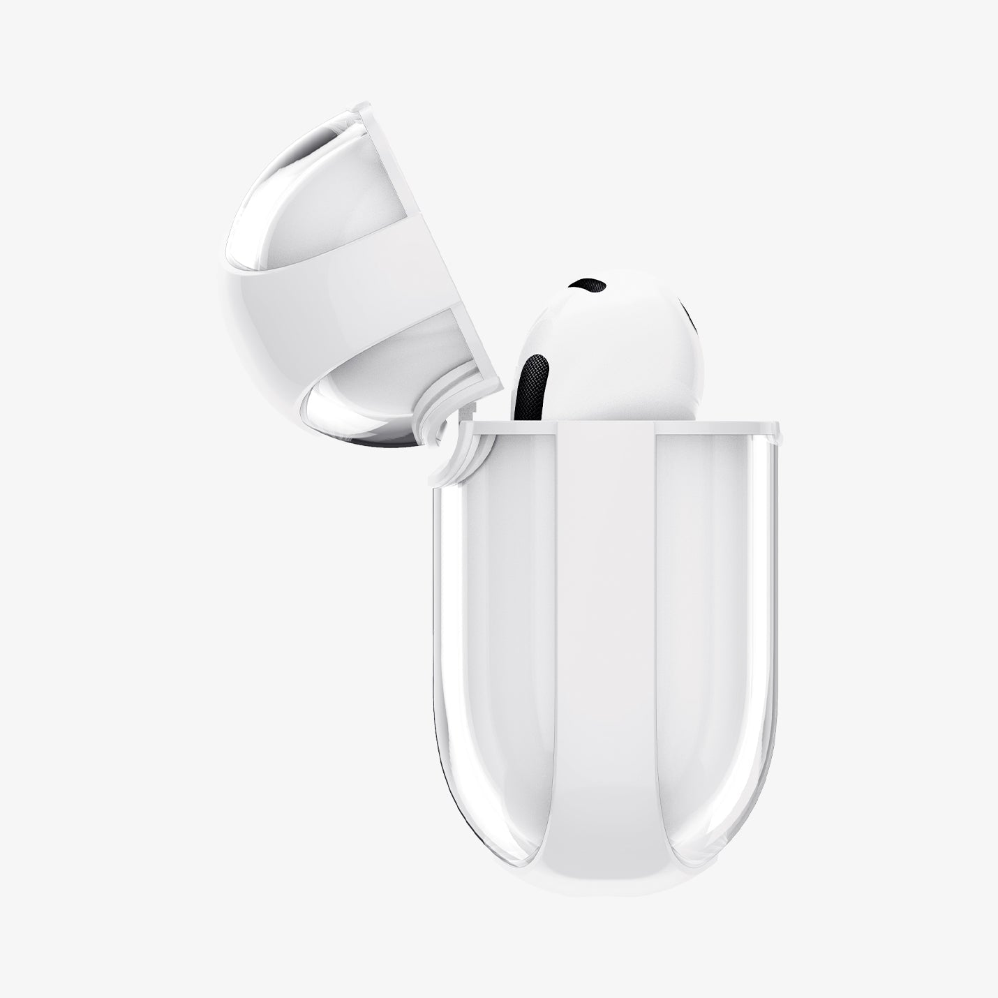ACS08643 - AirPods 4 Pro / AirPods 4 Ultra Hybrid in Jet White showing the side, half open