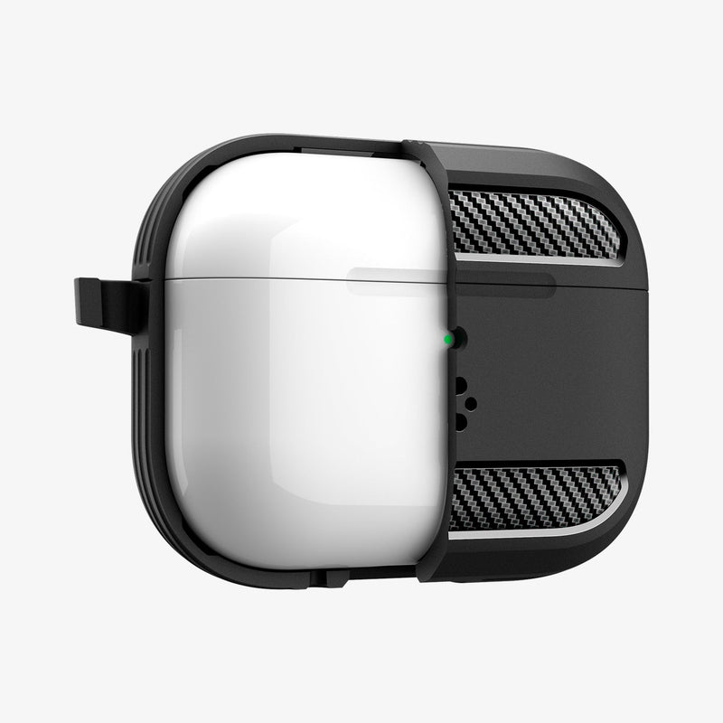 ACS09822 - AirPods Pro 3 Rugged Armor in Matte Black showing the front partially cut open in half