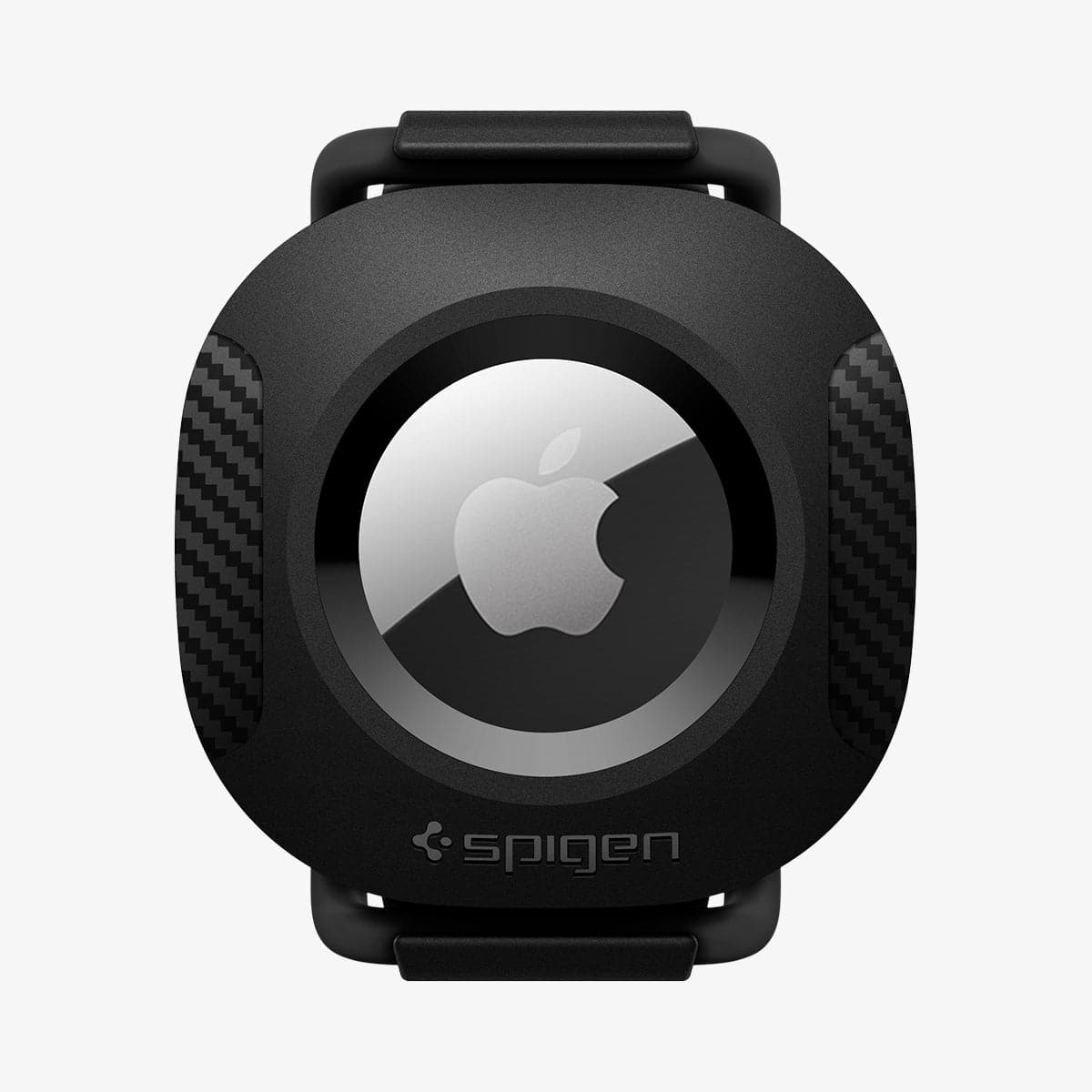 AHP03106 - Apple AirTag Pet Collar ComforTag in black showing the front with rubber band inserted