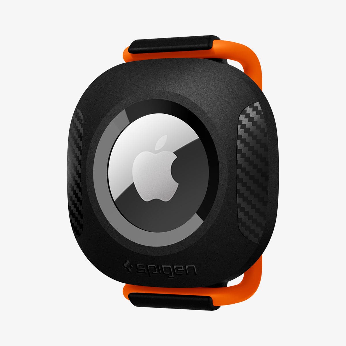 AHP03106 - Apple AirTag Pet Collar ComforTag in black showing the front and side with rubber band