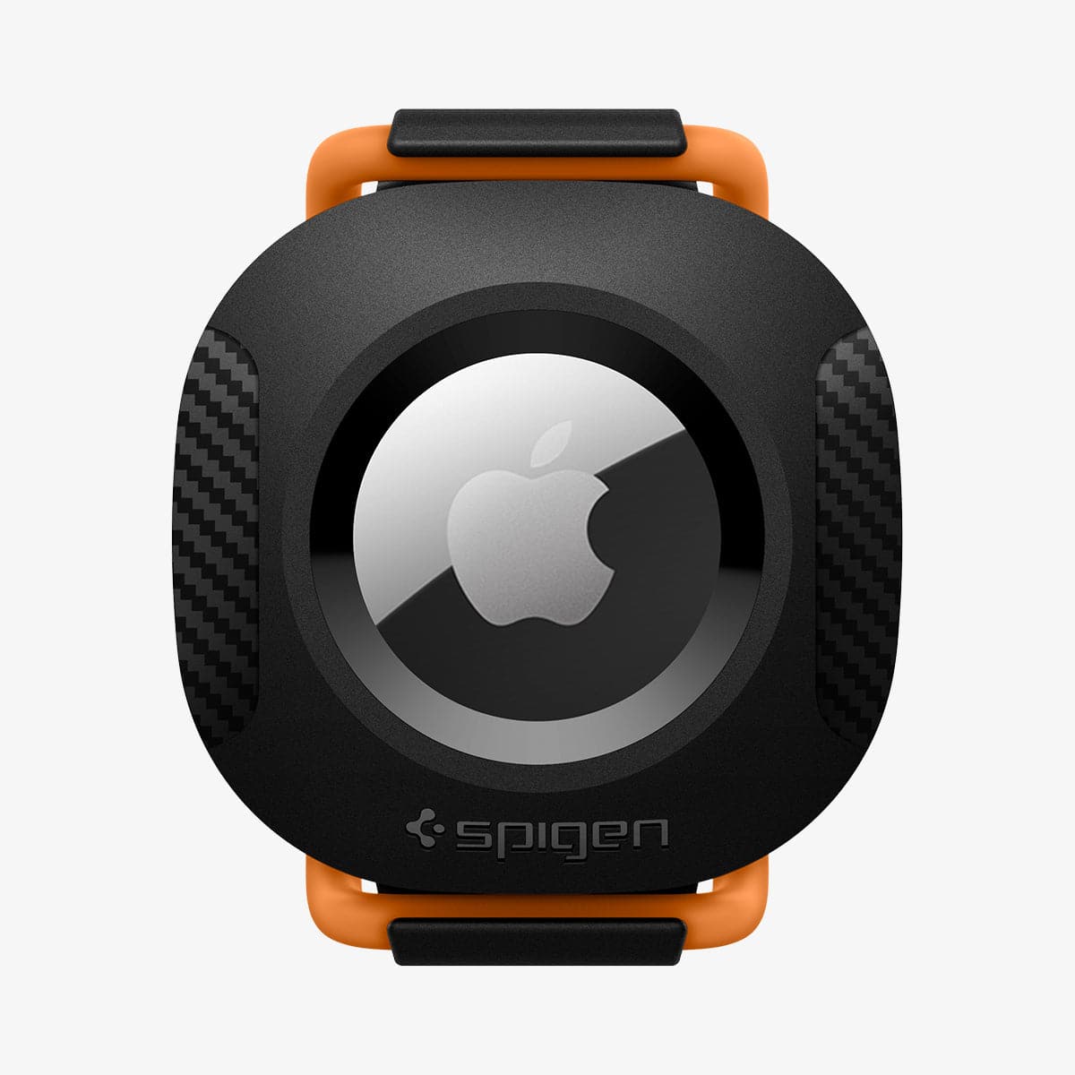 AHP03106 - Apple AirTag Pet Collar ComforTag in black showing the front with rubber band inserted