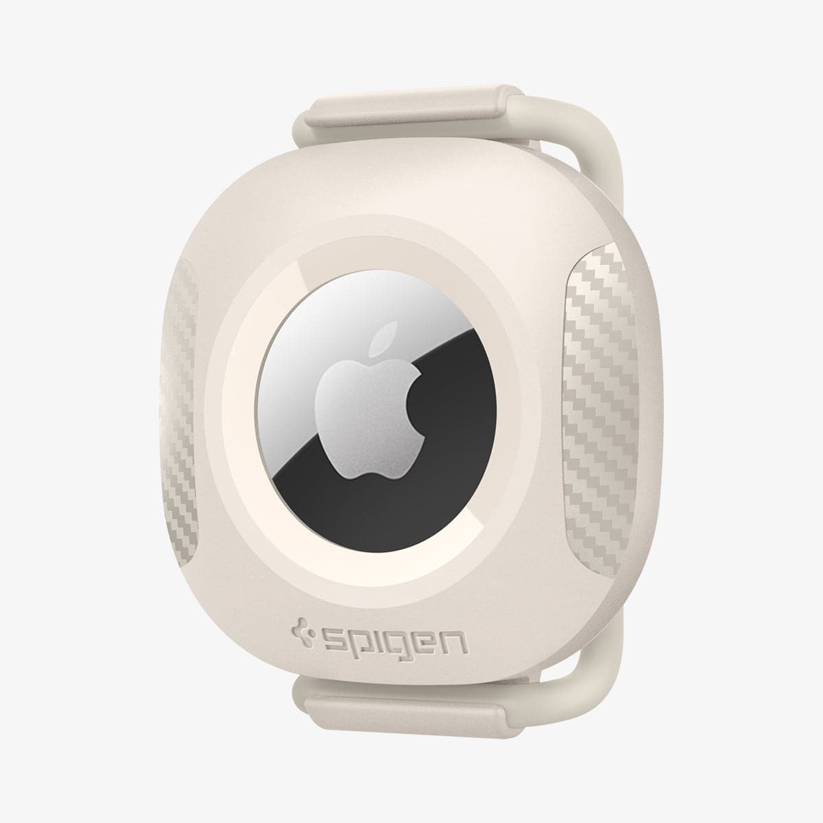 AHP03632 - Apple AirTag Pet Collar ComforTag in cream showing the front and side with rubber band inserted