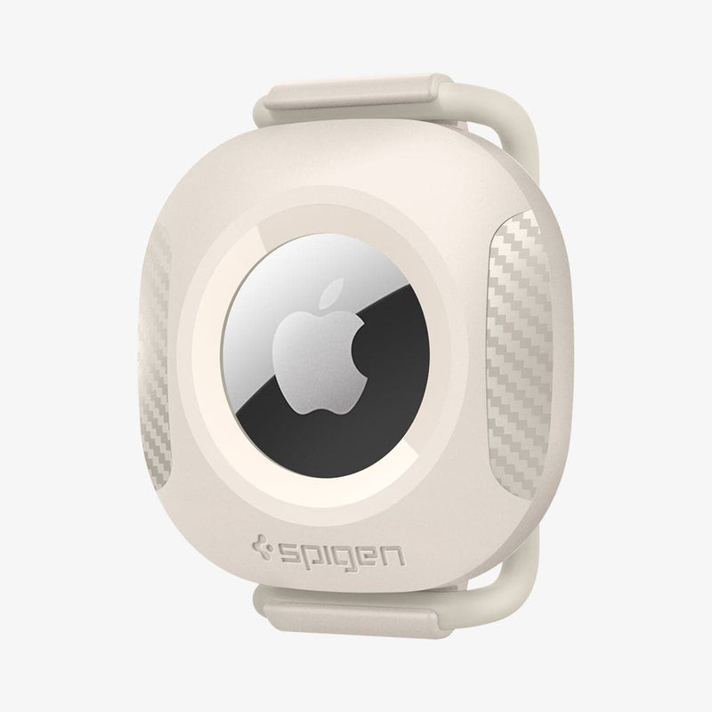 AHP03632 - Apple AirTag Pet Collar ComforTag in cream showing the front and side with rubber band inserted