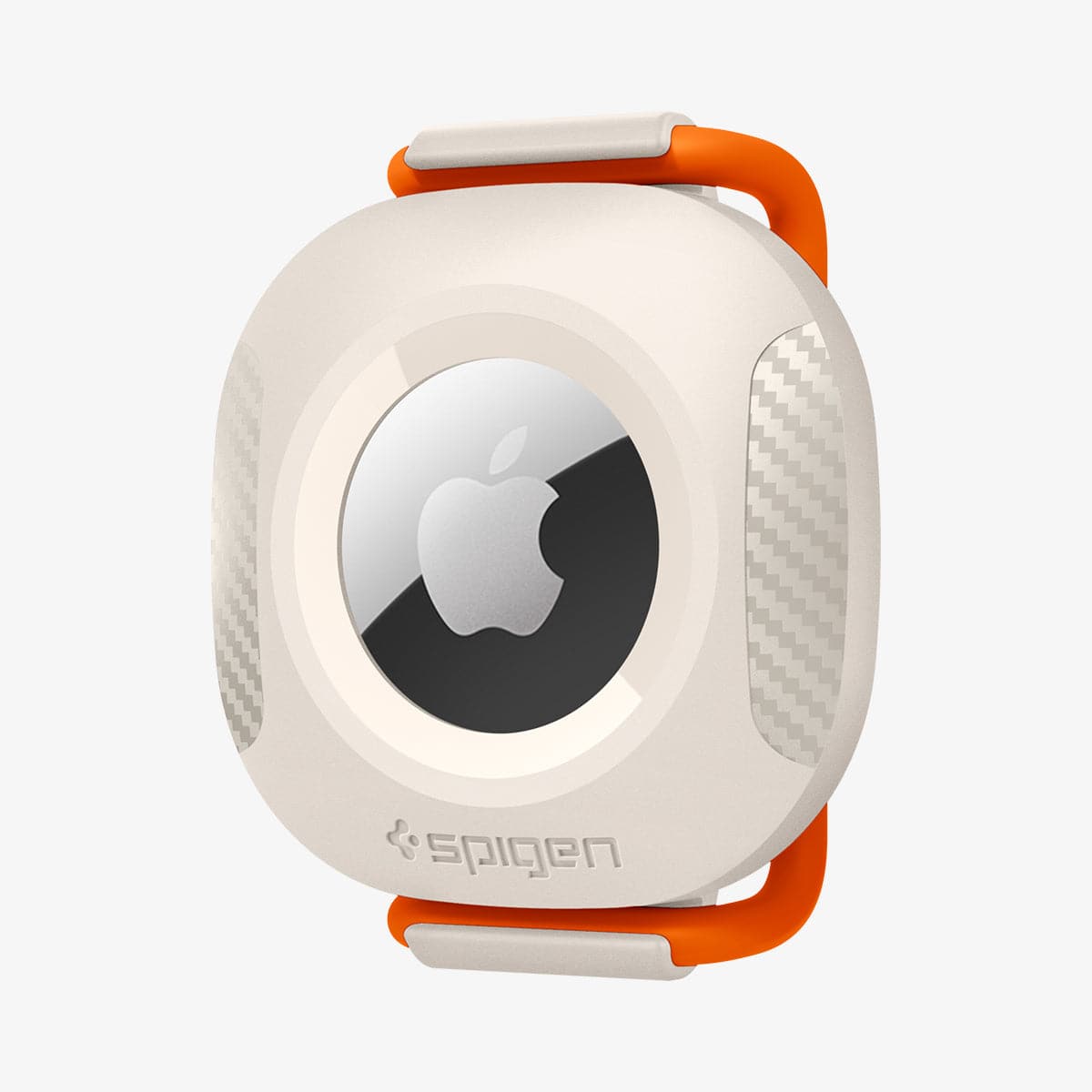 AHP03632 - Apple AirTag Pet Collar ComforTag in cream showing the front and side with rubber band inserted