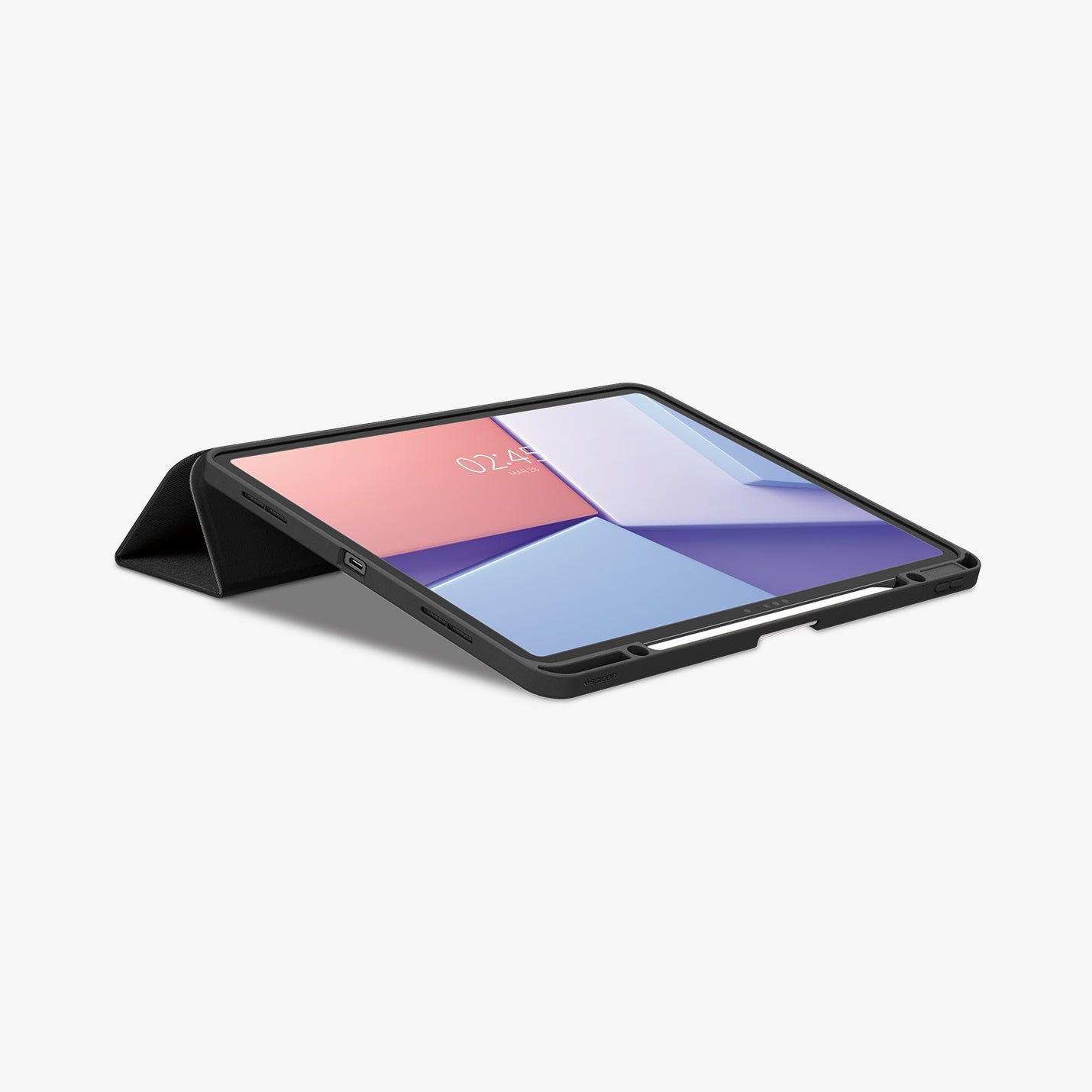 ACS07671 - iPad Air 12.9-inch Case Urban Fit in Black showing the front, partial side with a folded front cover propped up behind as a stand