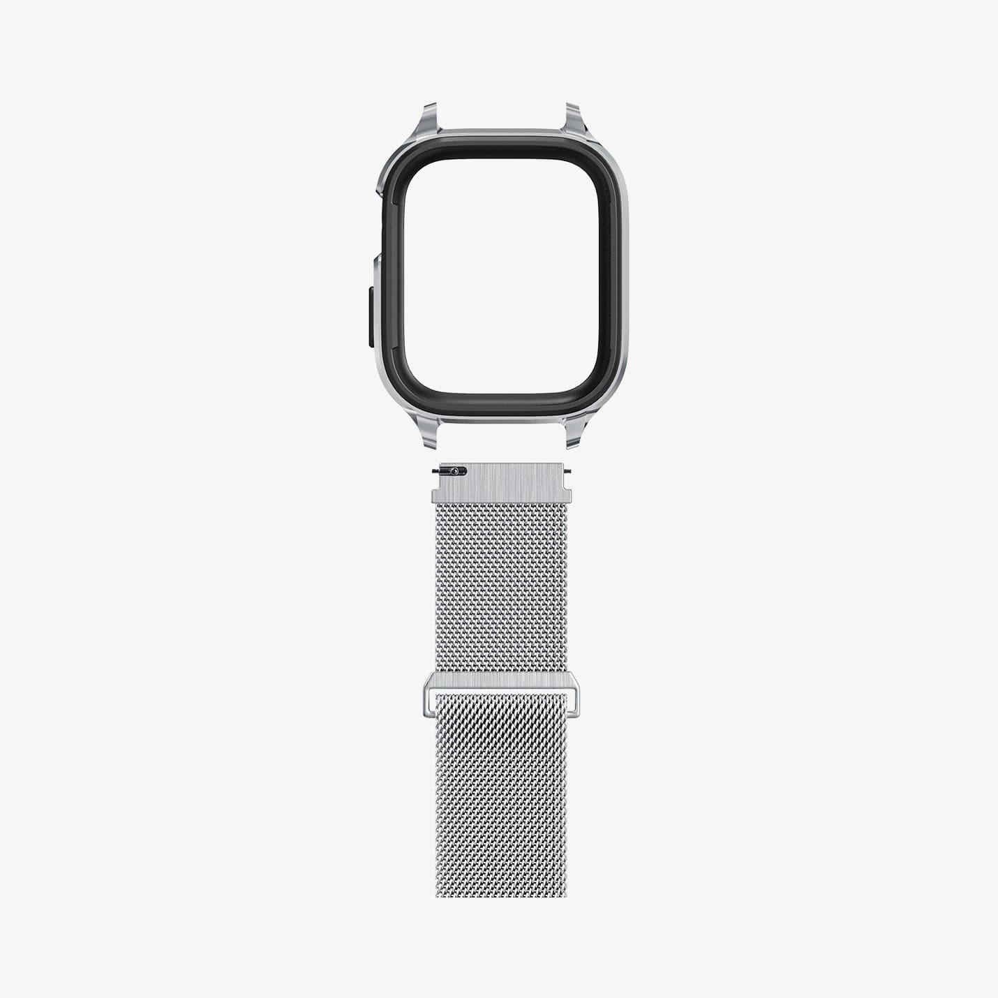 ACS04584 - Apple Watch Series (Apple Watch (45mm)) Case Metal Fit Pro in silver showing the watch face case and watch band