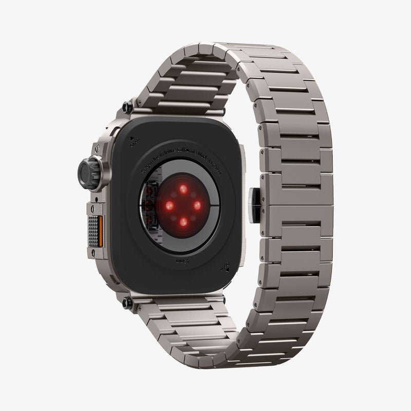 ACS07660 - Apple Watch (45mm) Case Metal Armor Pro in Gunmetal showing the partial back, partial inner of the strap and back