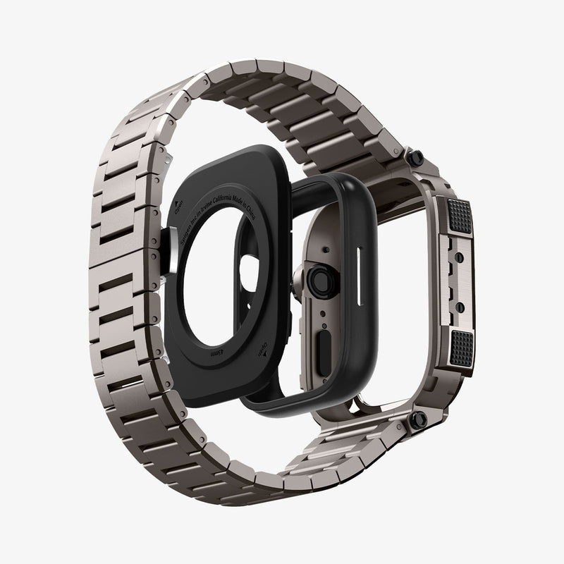 ACS07660 - Apple Watch (45mm) Case Metal Armor Pro in Gunmetal showing the back, apple watch head detached from the case hovering under the case