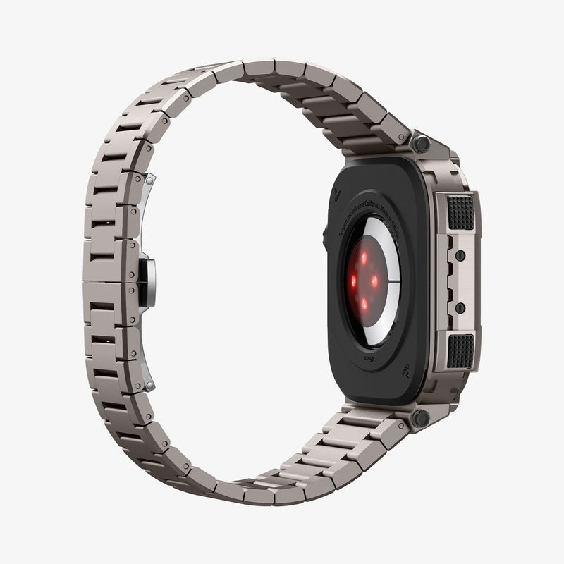ACS07660 - Apple Watch (45mm) Case Metal Armor Pro in Gunmetal showing the side partial back, inner of the strap and back