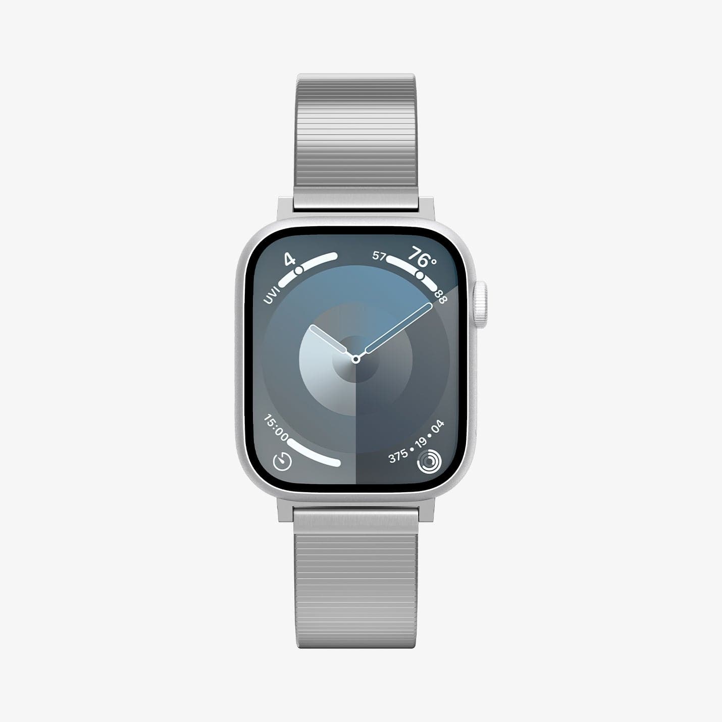 AMP07224 - Apple Watch (41mm) Sleek Link in Silver showing the front with partial straps