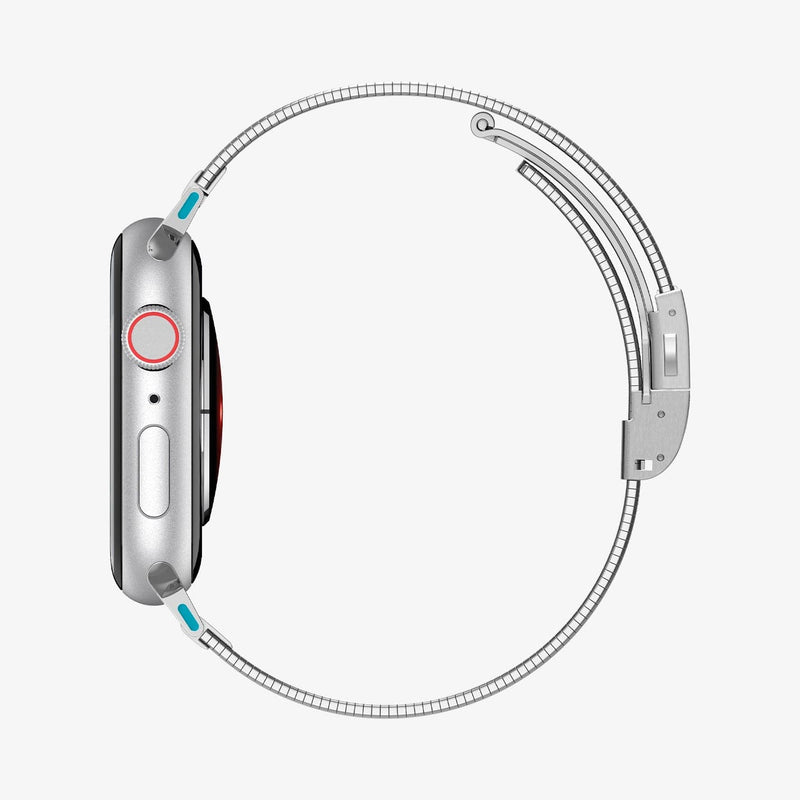 AMP07224 - Apple Watch (41mm) Sleek Link in Silver showing the side of a watch's head and side of the strap