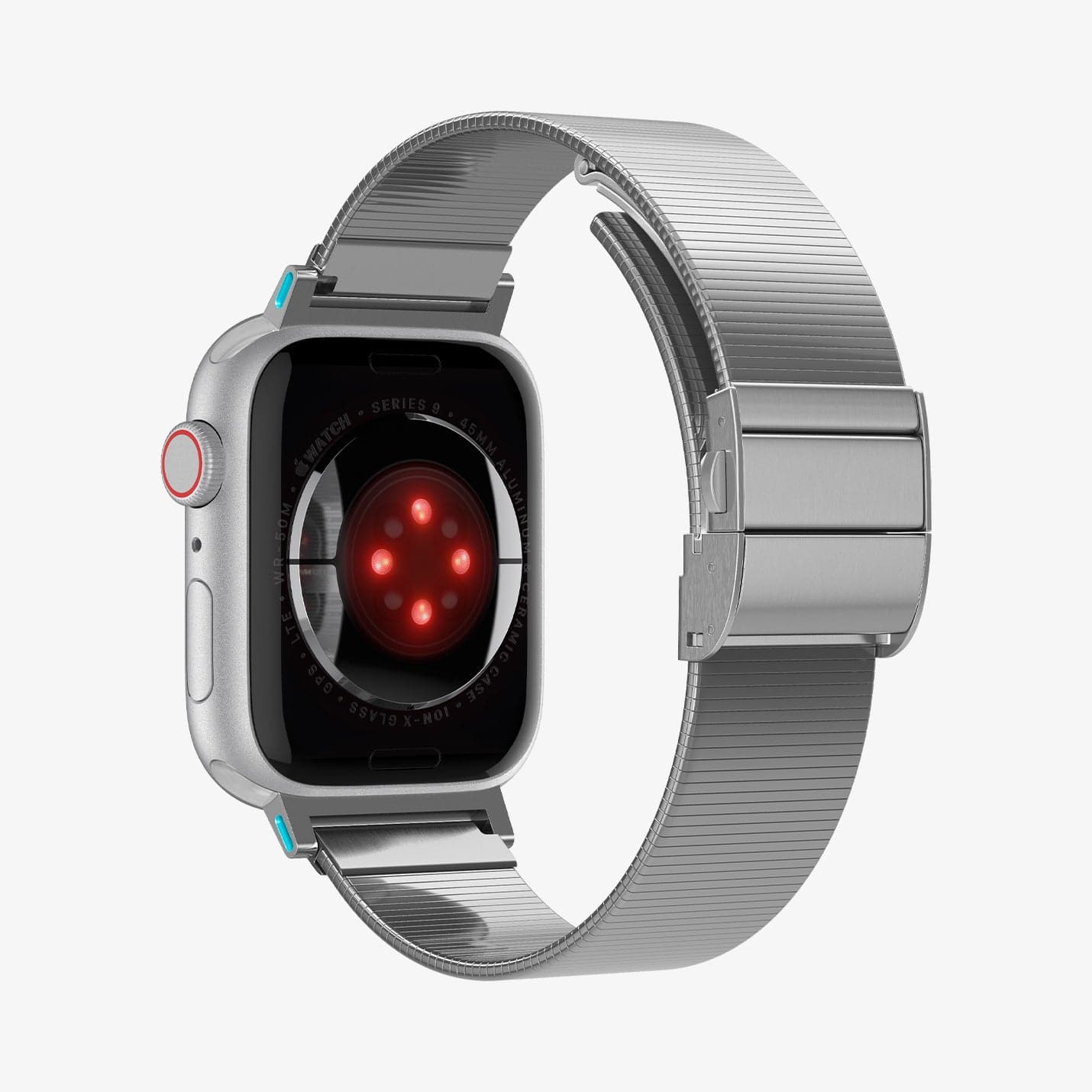 AMP07224 - Apple Watch (41mm) Sleek Link in Silver showing the inner part of the head, partial inner part of the strap and back