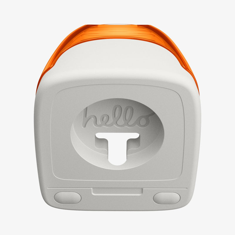 AMP09342 - Apple Watch Classic C1 Charger Stand in tangerine showing front with hello word inside.
