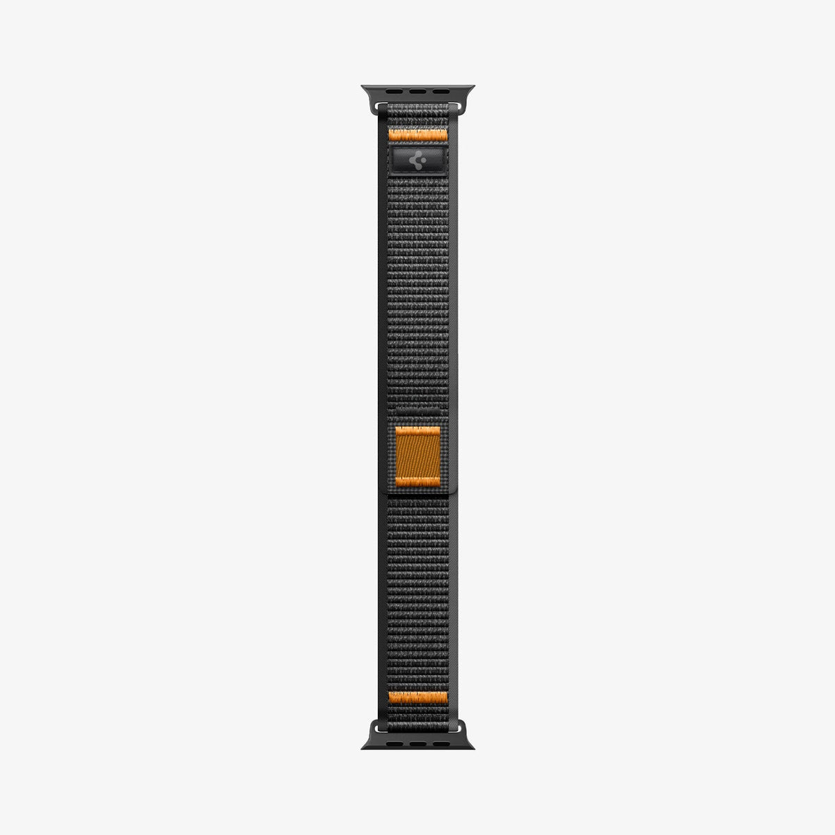 AMP10607 - Apple Watch Ultra Athlex Air 2 band black orange showing straight flat view of adjustable woven strap with hook and loop closure