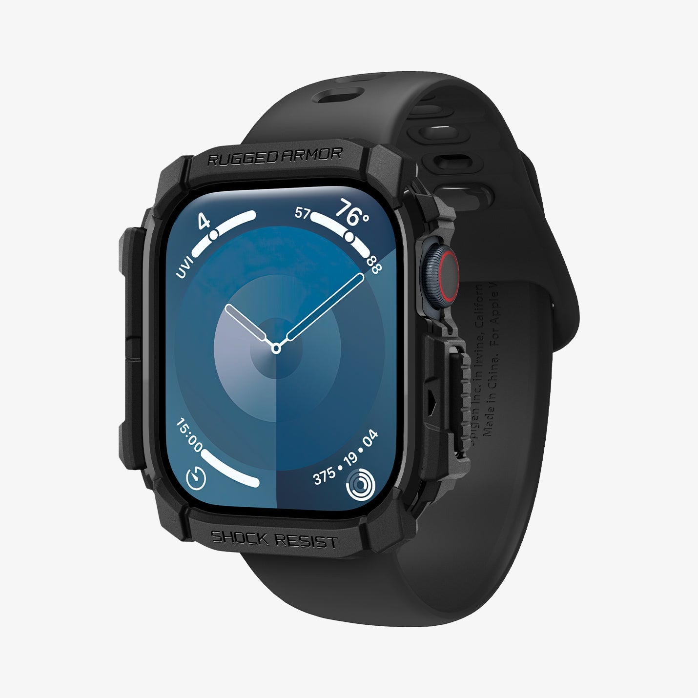 ACS08597 - Apple Watch 10 (46mm) Case Rugged Armor in Matte Black showing the front, partial sides and inner bottom