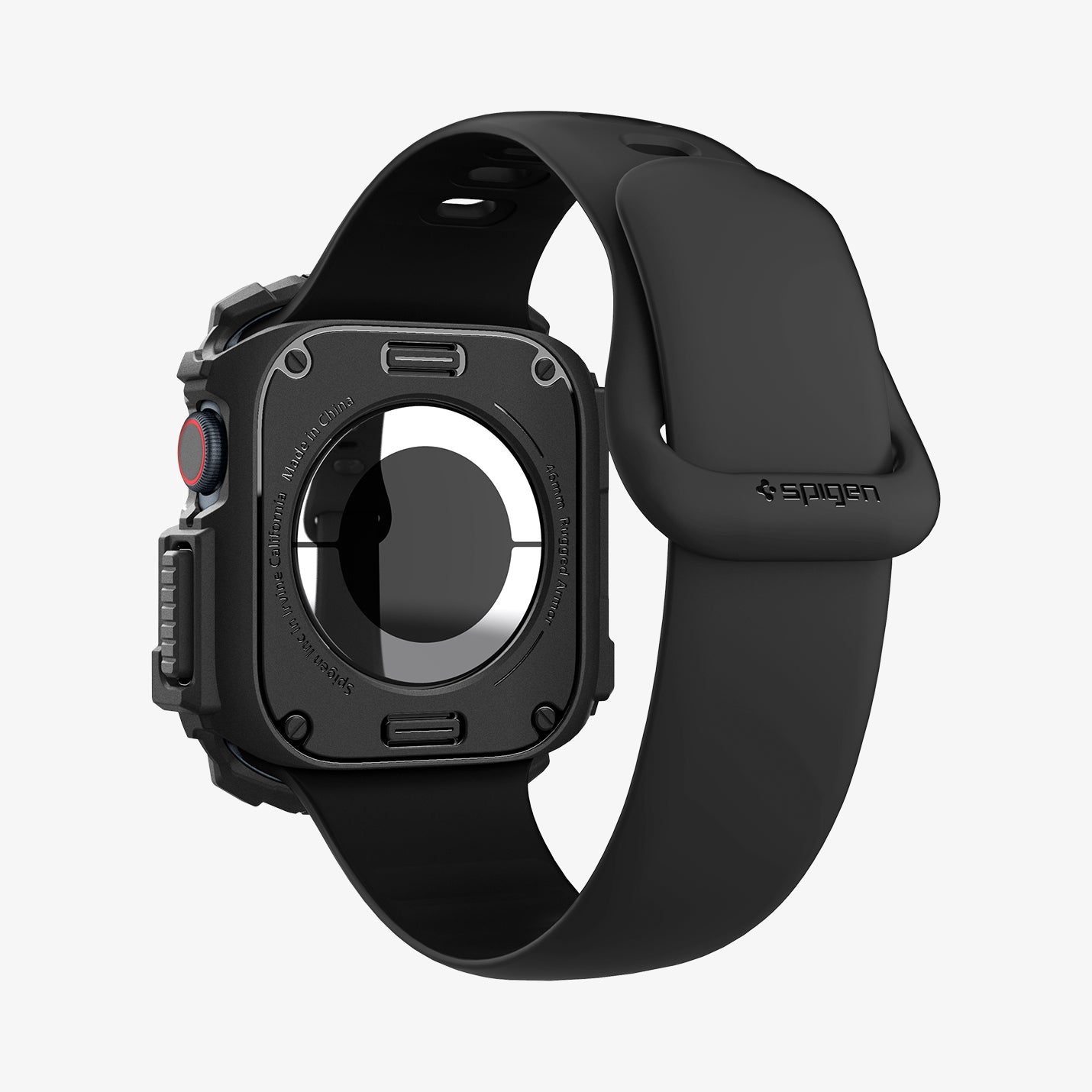 ACS08597 - Apple Watch 10 (46mm) Case Rugged Armor in Matte Black showing the back, partial sides, inner and bottom
