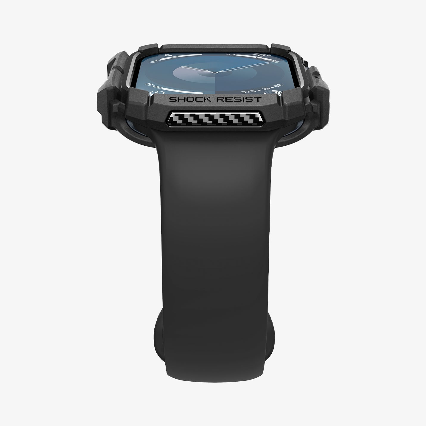 ACS08597 - Apple Watch 10 (46mm) Case Rugged Armor in Matte Black showing the partial front, side and bottom