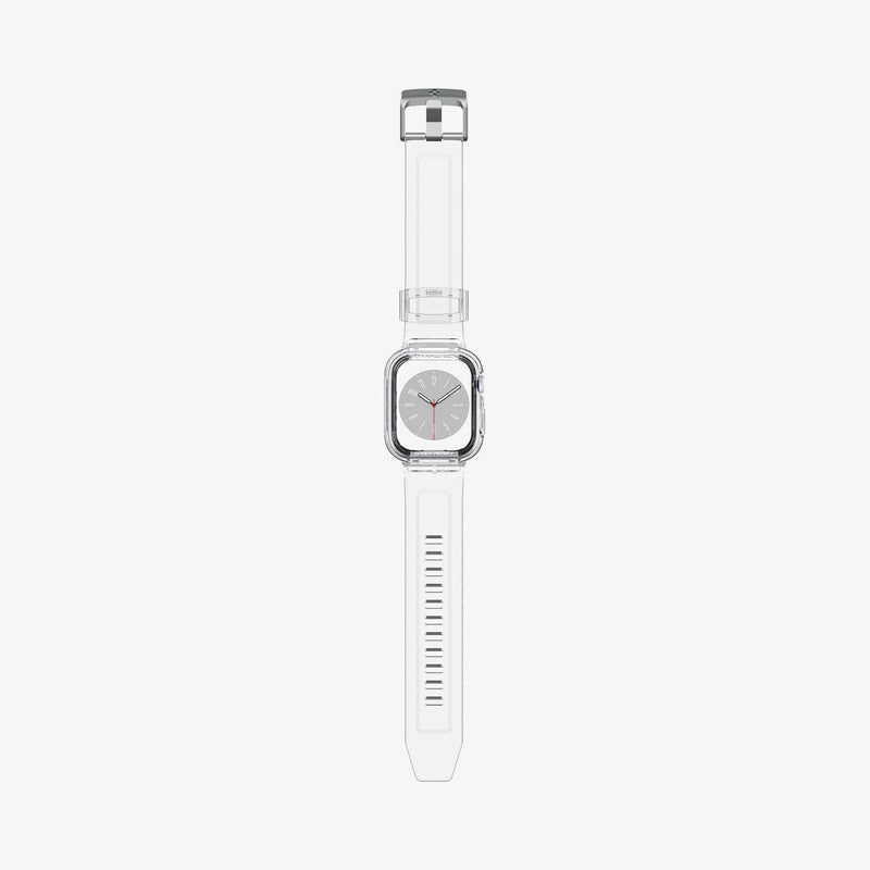 ACS02006 - Apple Watch Series (Apple Watch (45mm)) Case Liquid Crystal Pro in crystal clear showing the front with watch band laid out flat